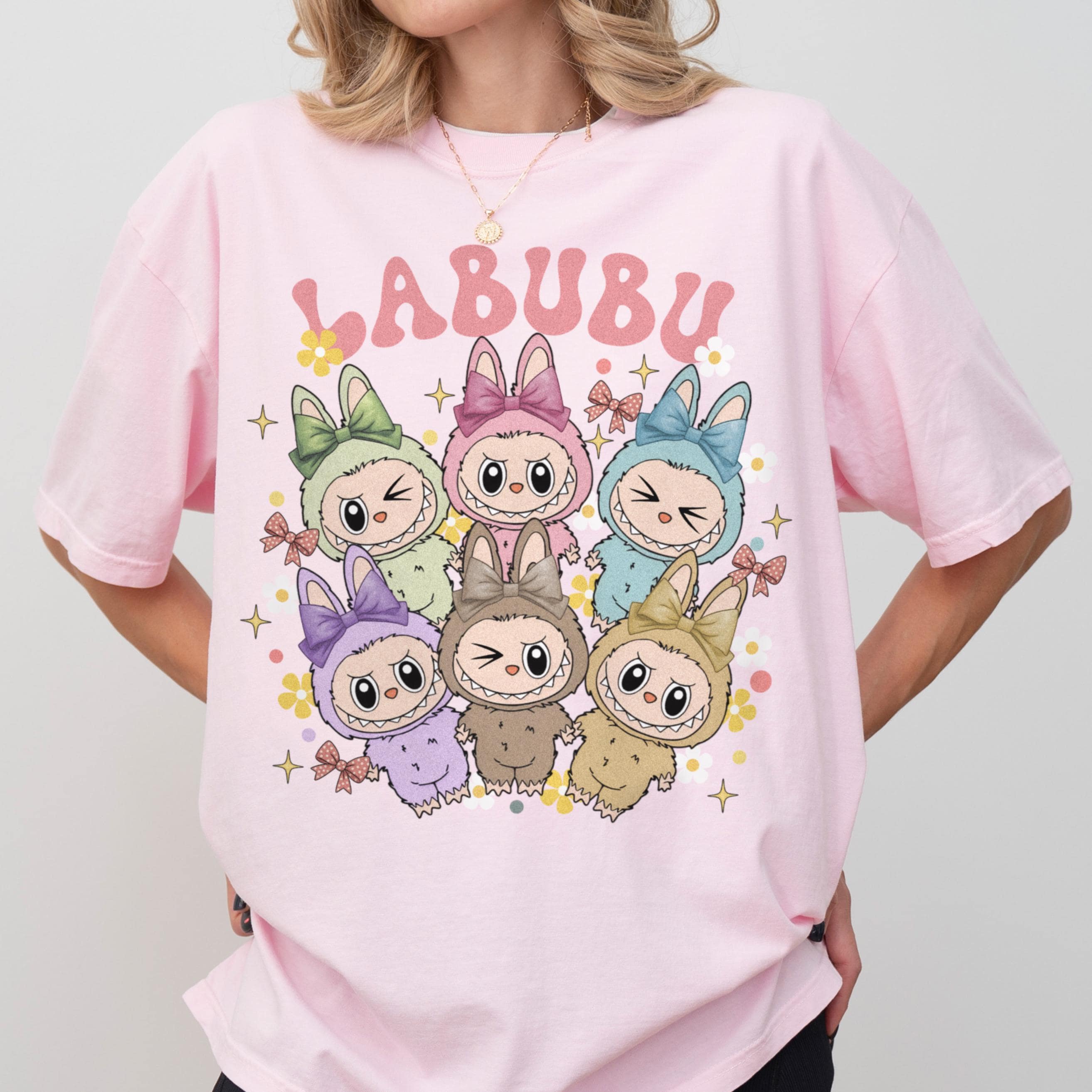Limited Labubu T-Shirt, Cute Cartoon Dolls Graphic Tee, Kawaii Labubu Characters, Colorful Anime Chibi Style, Matching Friends