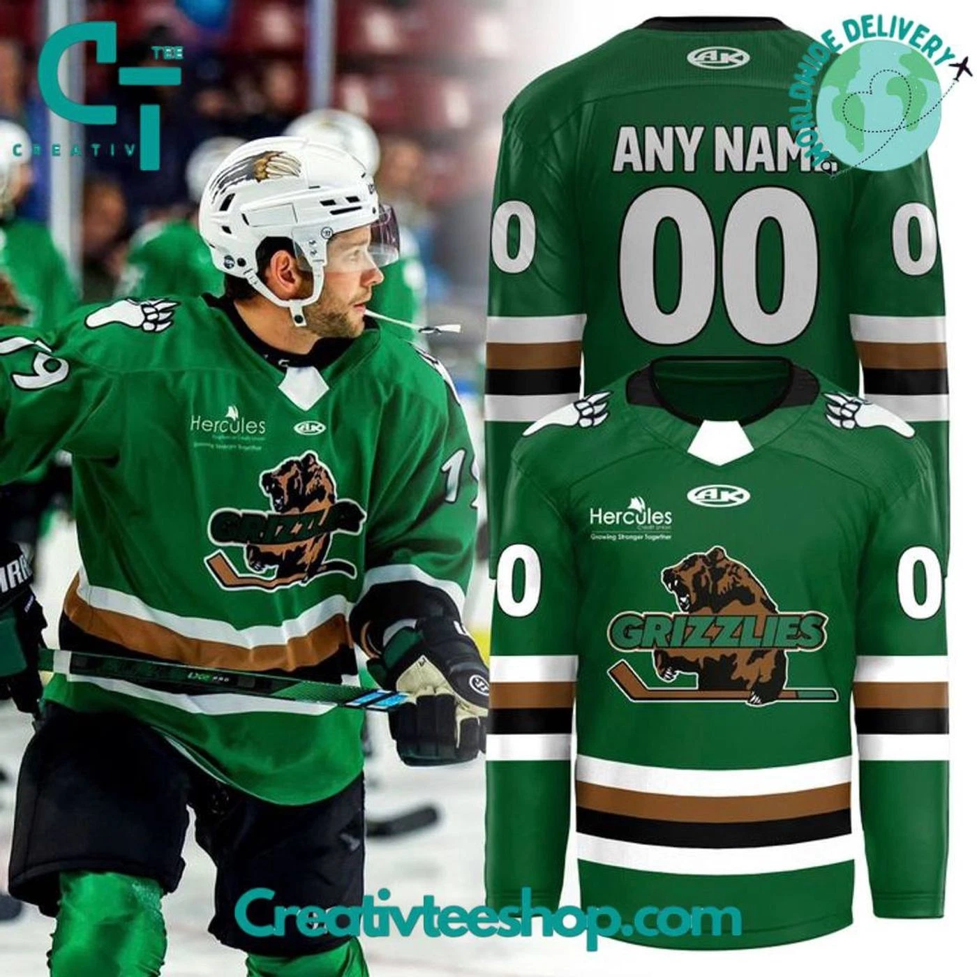 Personalized Ut.ah Grizzlies x Retro Green Special Hockey Shirt All Printed