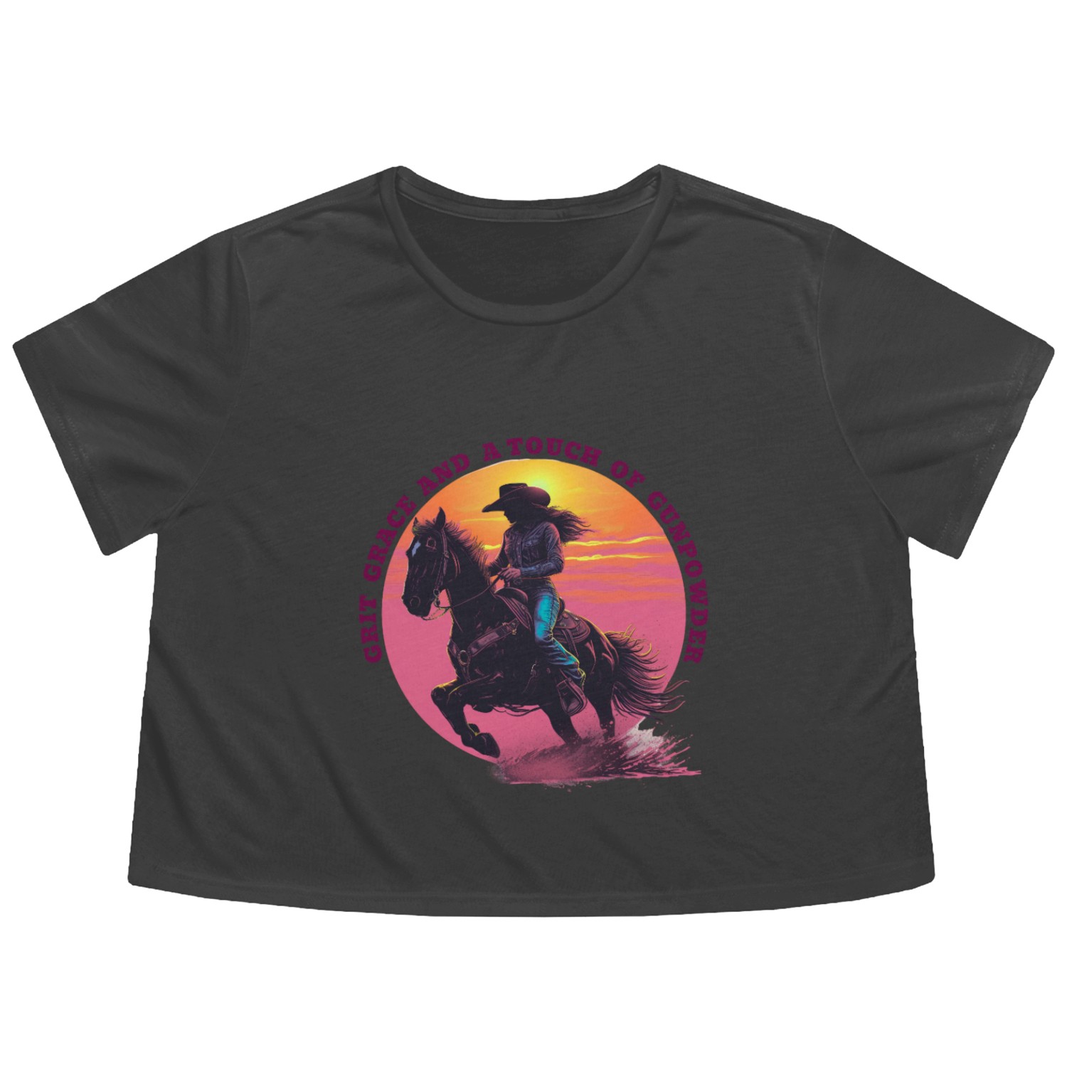 Cowgirl Pride Sunset Scene Flowy Cropped Tees