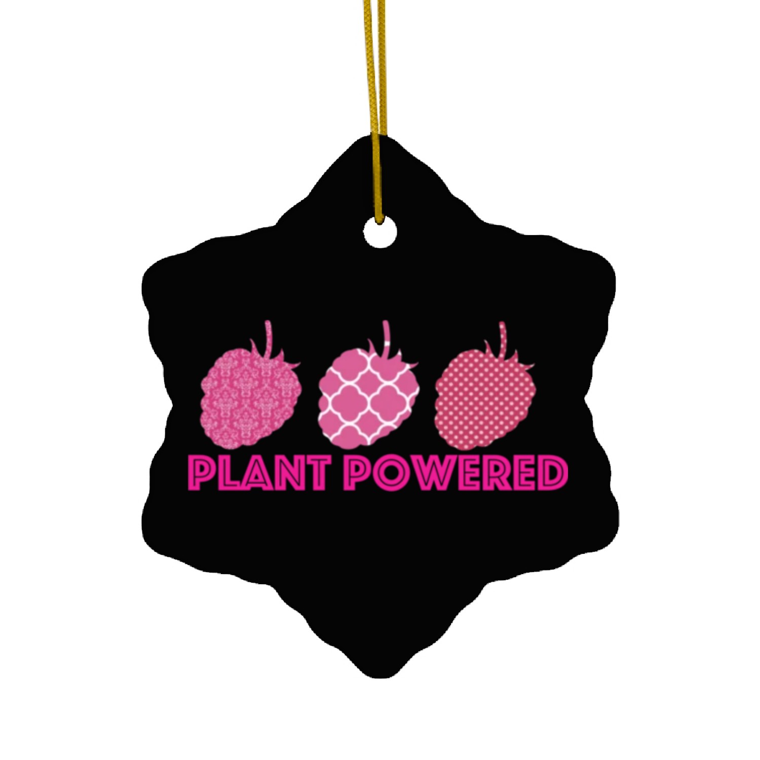 x27 Plant Powered x27 Vegan raspberry Ceramic Ornaments