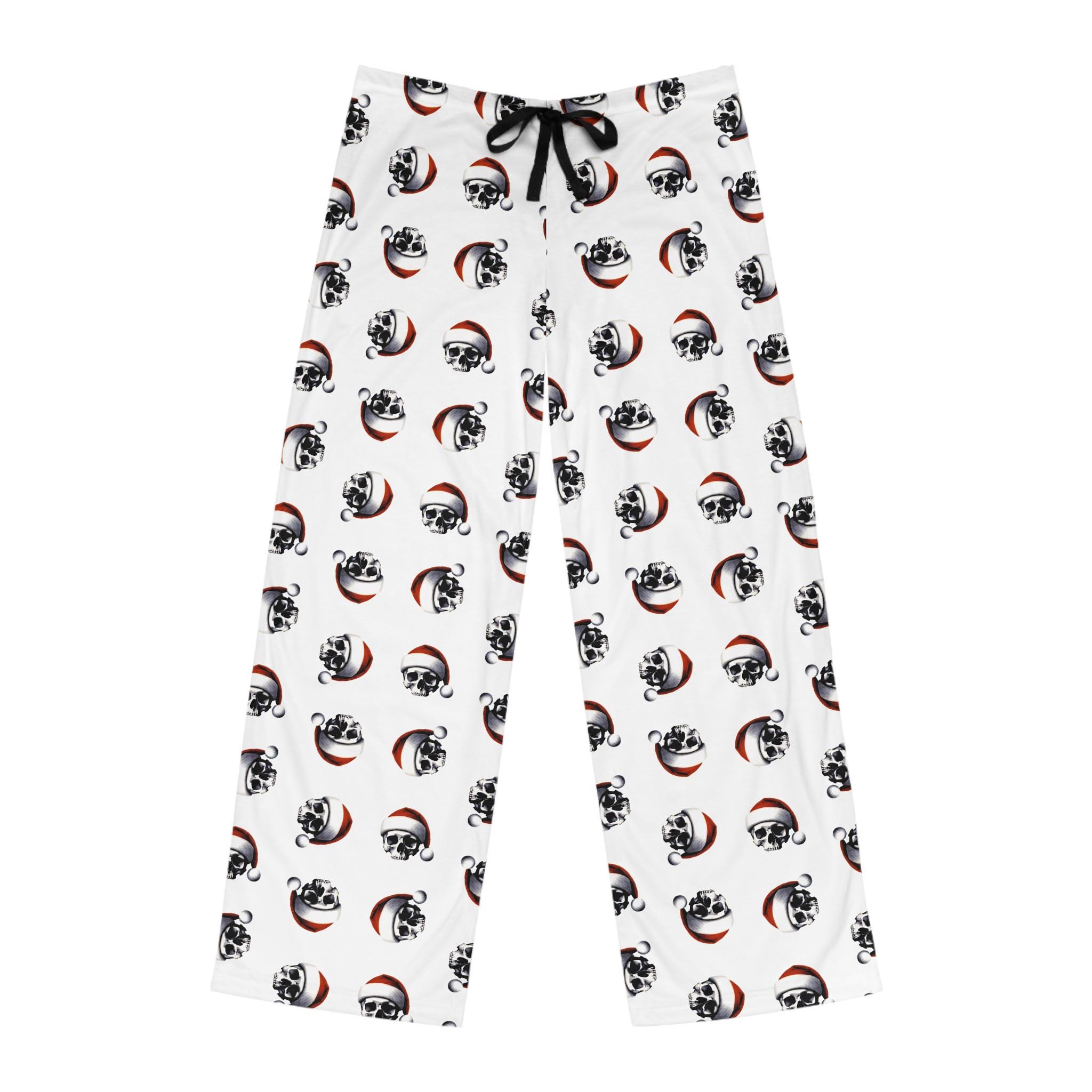Earl Greyskull ** Limited Edition** White Santa Skull Pajama Pants - Dark Holiday Festive Skull Sleepwear, Christmas Lounge