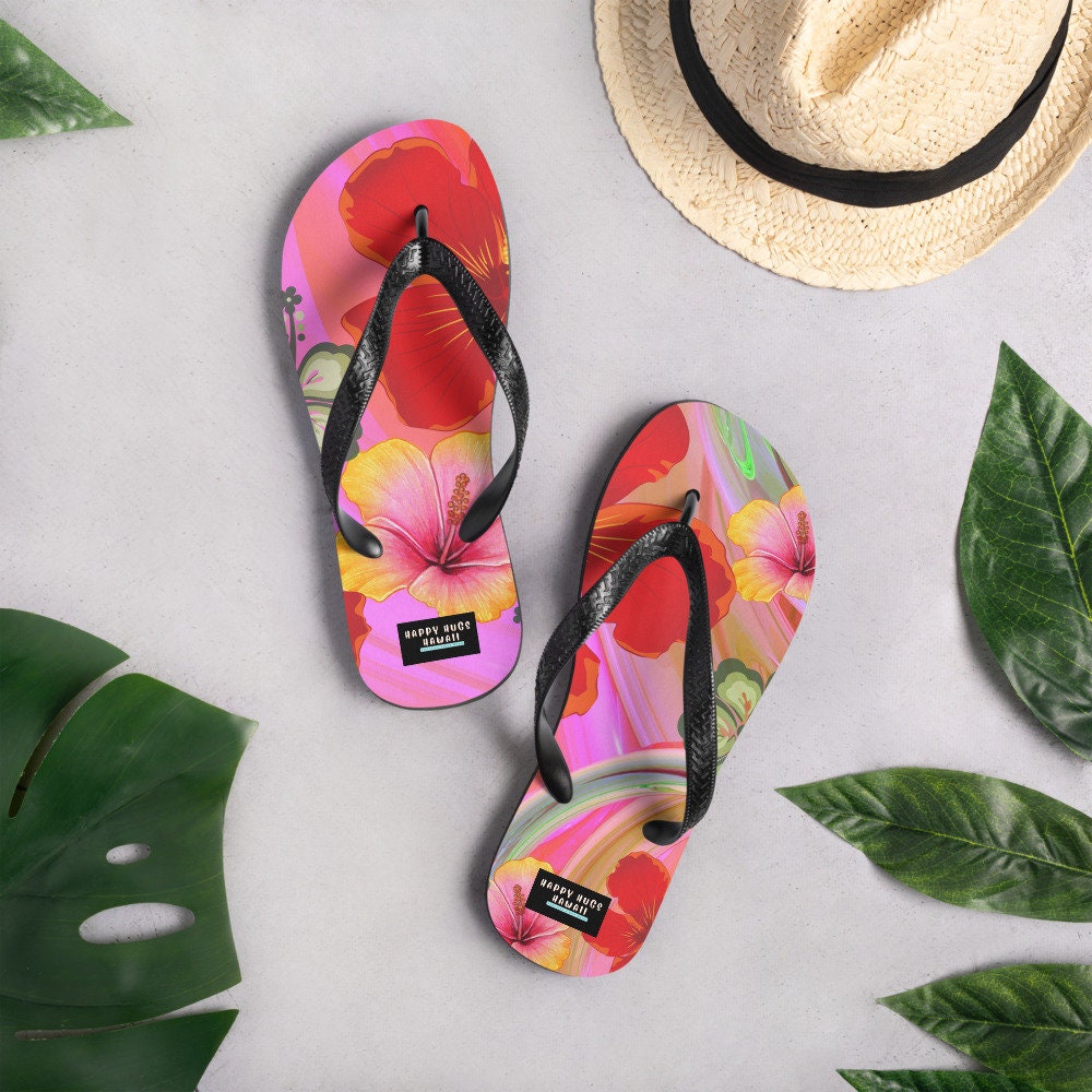 Bloom Where You Are Planted Flip-Flops, Hawaii Slippahs, Aloha Slippers, Hawaii Flip-Flops, Beach Slippers, Summer Slippers, Travel Slippers