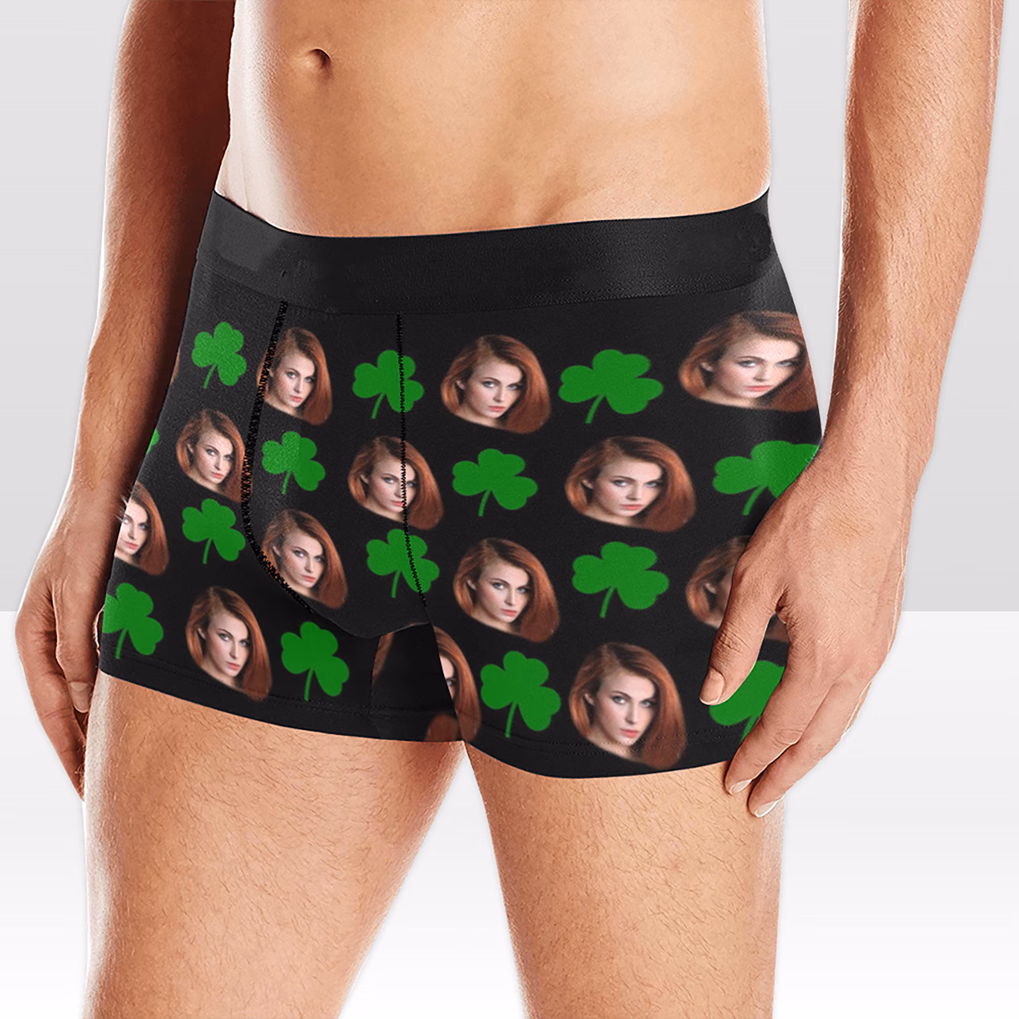 St Patrick Day Personalized face boxer briefs, St Patrick's Day custom underwear, Lucky underwear