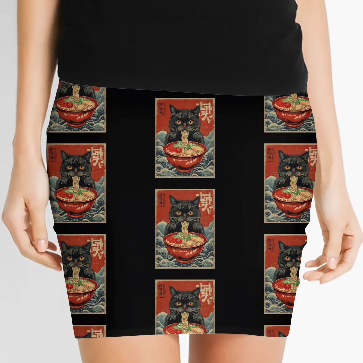 Kawaii cute Vintage Japanese Anime Manga Cat Ramen Women's Mini Skirts