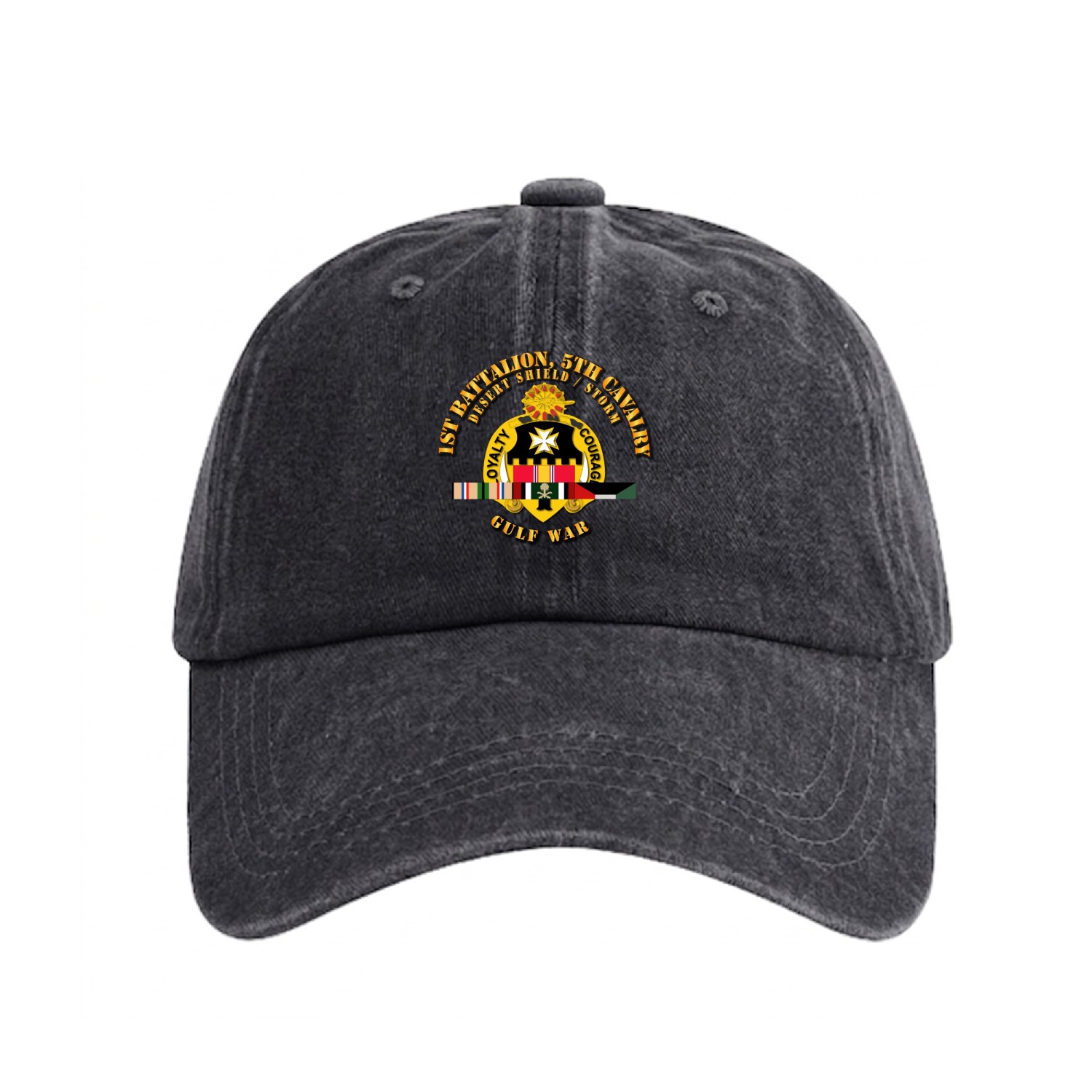 Army 1st Battalion 5th Cavalry DS w SVC Washed Denim Baseball Caps