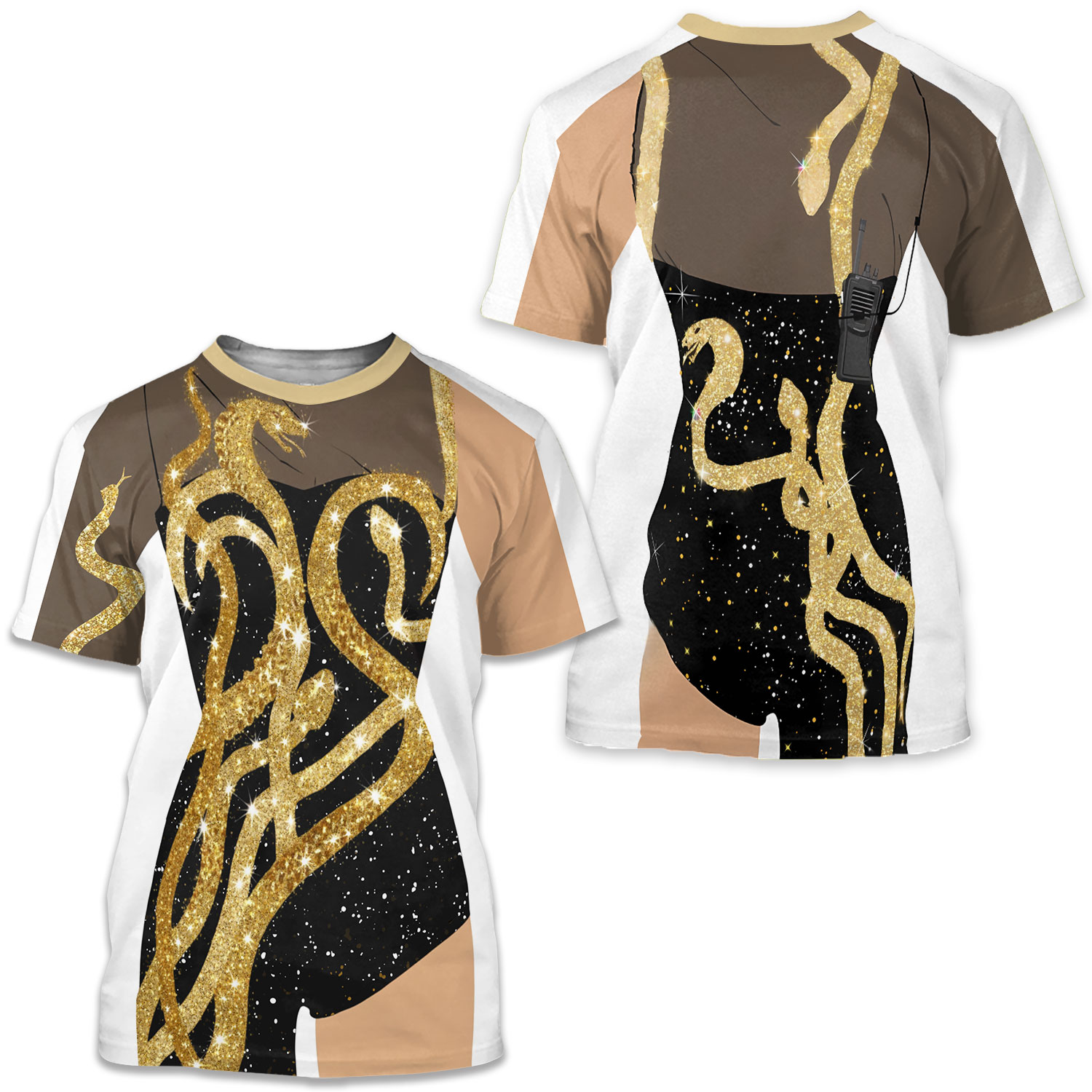 Gold Snakes Rep Bodysuit T-shirt Dress, Halloween Outfit, Christmas Gift