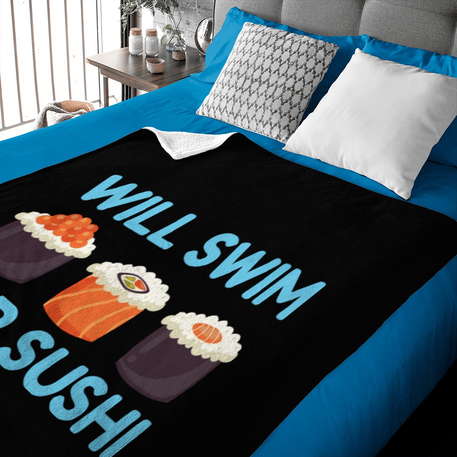 Will Swim for Sushi Japanese Food Lover Anime Baby Blankets