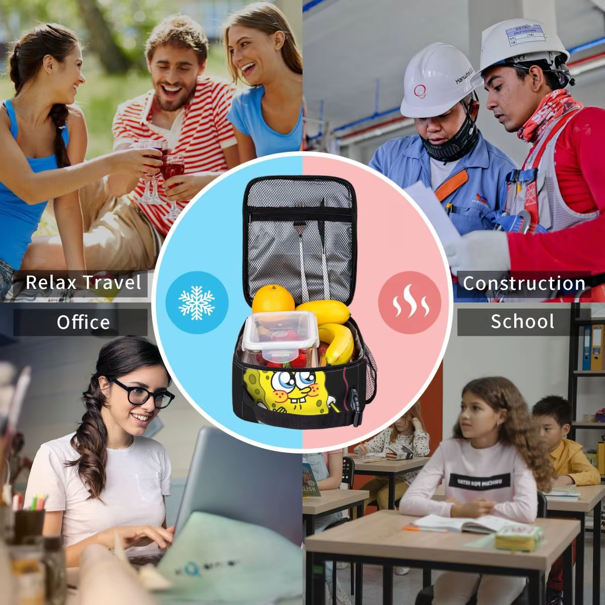 Spongebobed Cartoon Lunch Bag Outdoor Picnic Lunch Box For Men Fashion Graphic Tote Food Bags Oxford Portable Cooler Bag