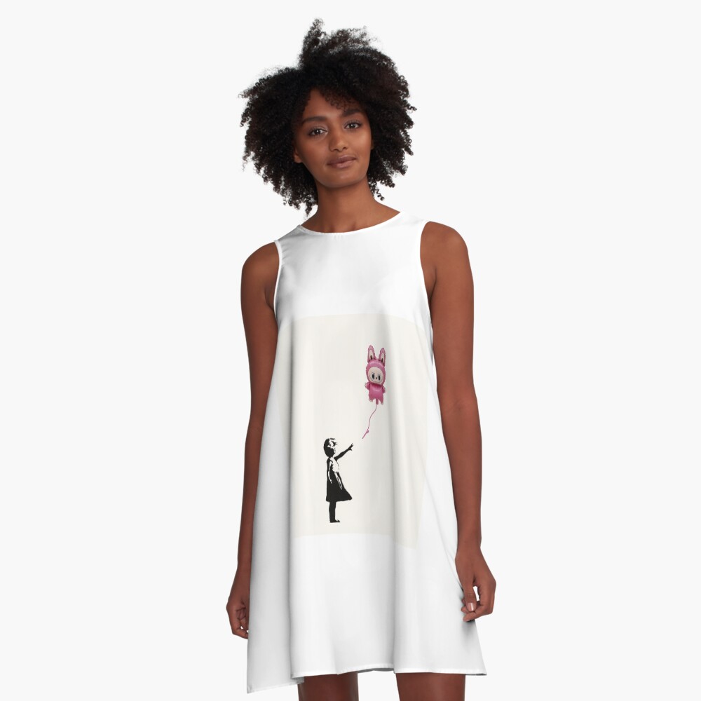 Girl an a pink labubu balloon by betojimenezart A-Line Dress