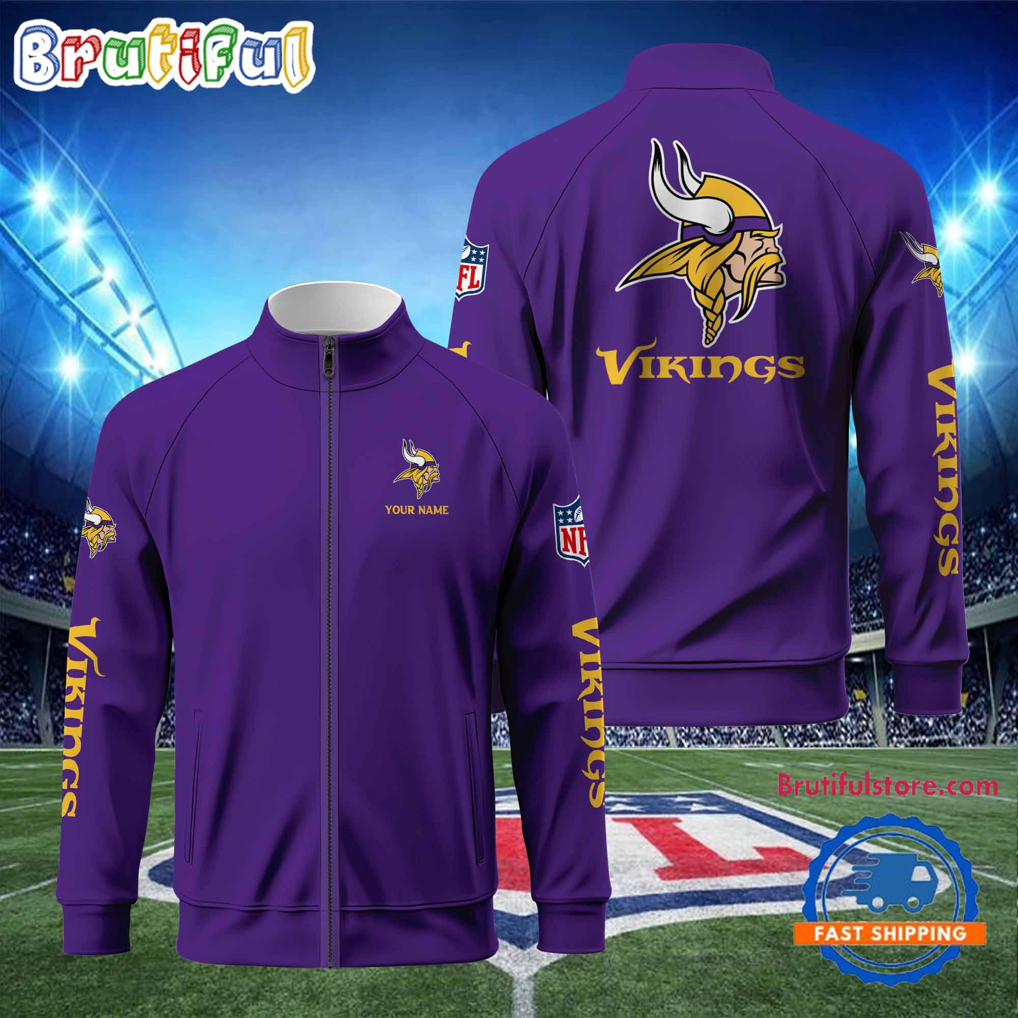 Minnesota Vikings Football Logo Team Standing Neck Zipper Jacket, Custom Football Zipper Jacket