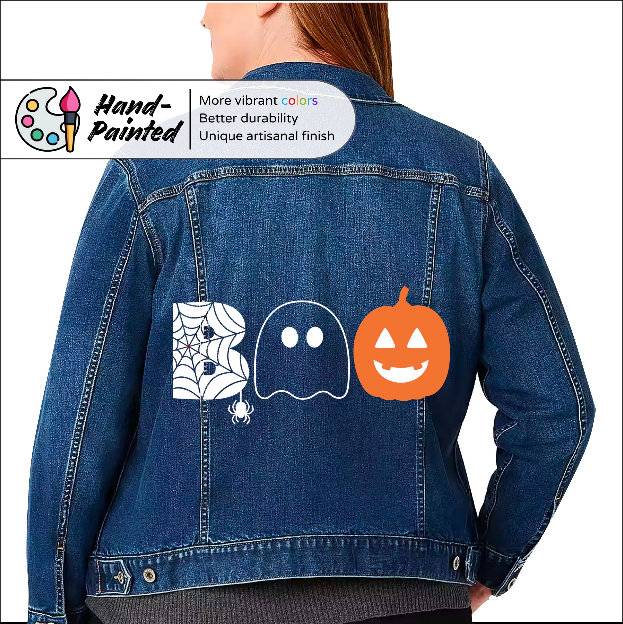 Boo design with spider web ghost & pumpkin, Halloween jacket for women and kids