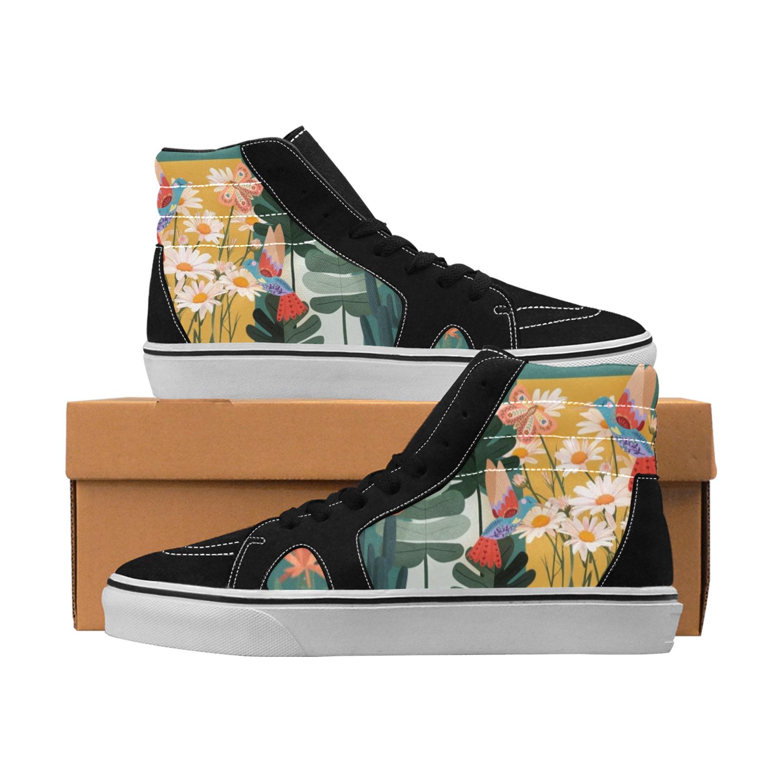 Floral Fabric High Top Shoes Sneakers for Men and Women