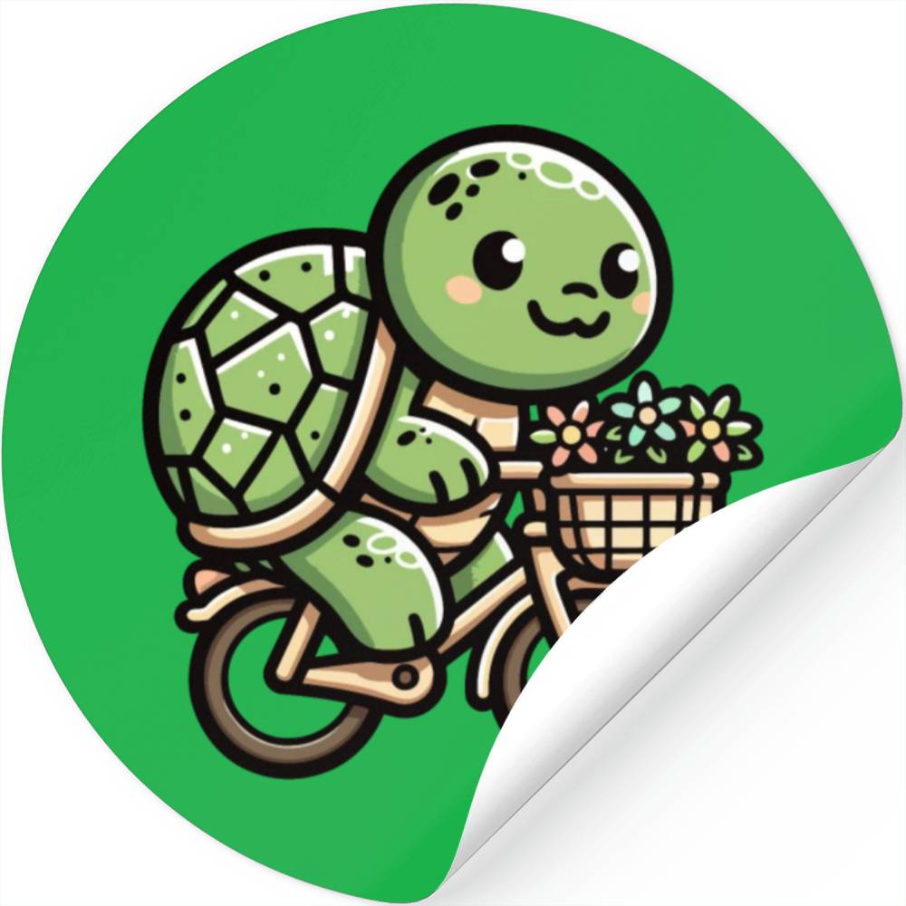 Pedaling Petals: Turtle's Flower Delivery Stickers