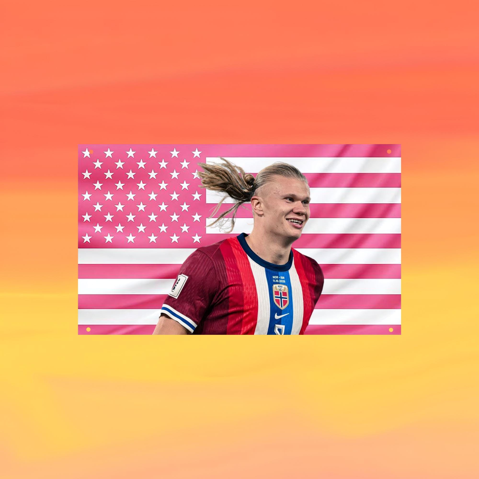 Erling Haaland Pink US Wall Tapestry Flag, Football Wall Art, Soccer Bedroom Decor, Sports Fan Banner