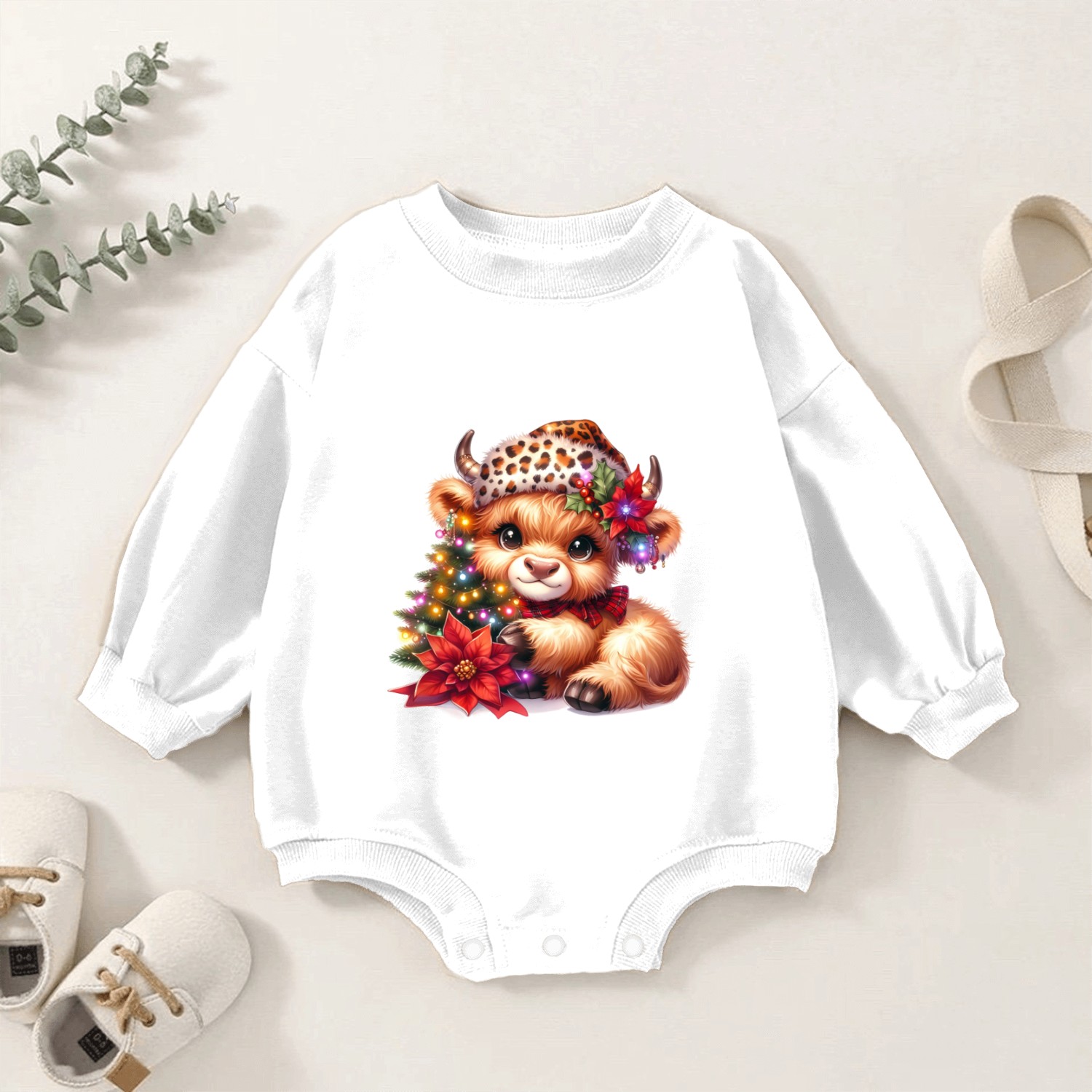 Christmas Merry Christmas For Gift Highland Cow Baby Romper Sweatshirts