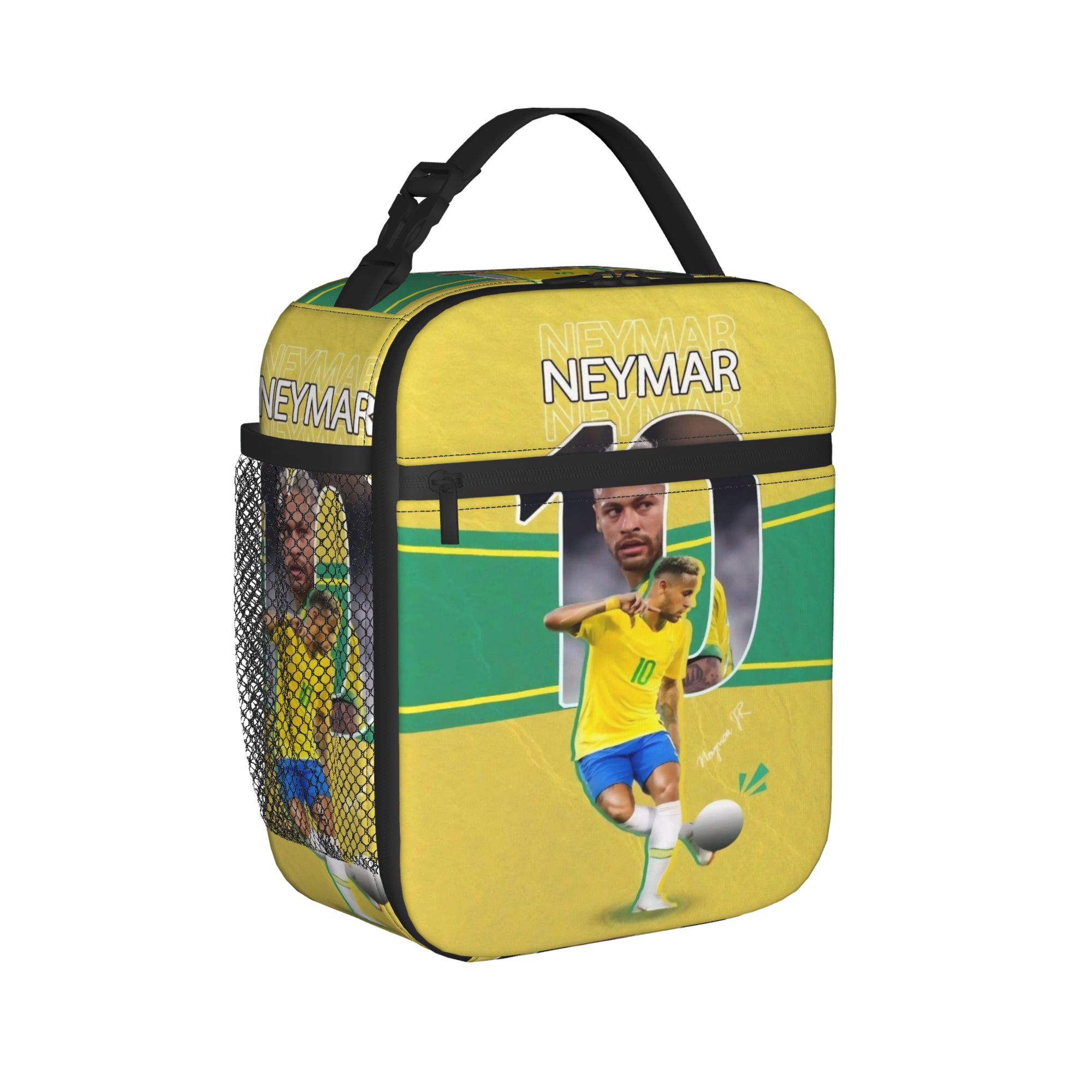 Neymars Brazil Football Insulated Lunch Bag Soccer Number 10 Reusable Thermal Bag Tote Lunch Box Office Outdoor Bento Pouch