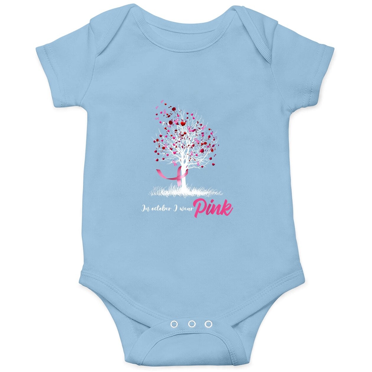 In October We Wear Pink Tree Breast Cancer Awareness Baby Bodysuit