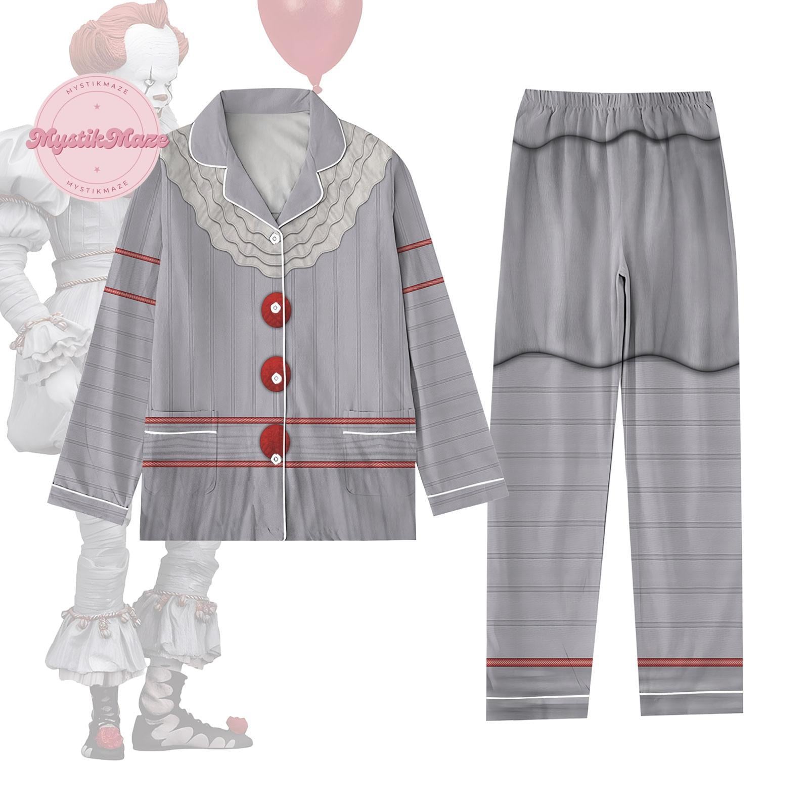 Halloween Pennywise Cosplay Costume Pajamas Set, Vintage 80S Horror Movie Shirt, Trick Or Treat, It Clown Holiday Pajamas, Gift For Him