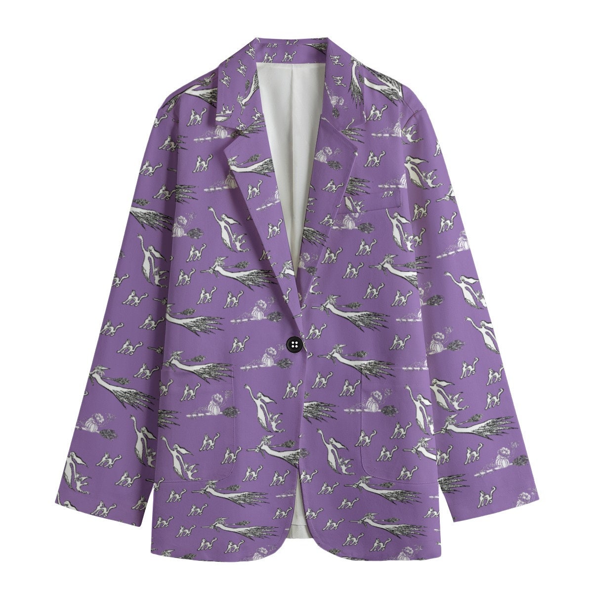 Women's Leisure Blazer, Halloween Blazer, Halloween party, Halloween Cats, Halloween Witch, Pumpkins, Ghosts, Moon