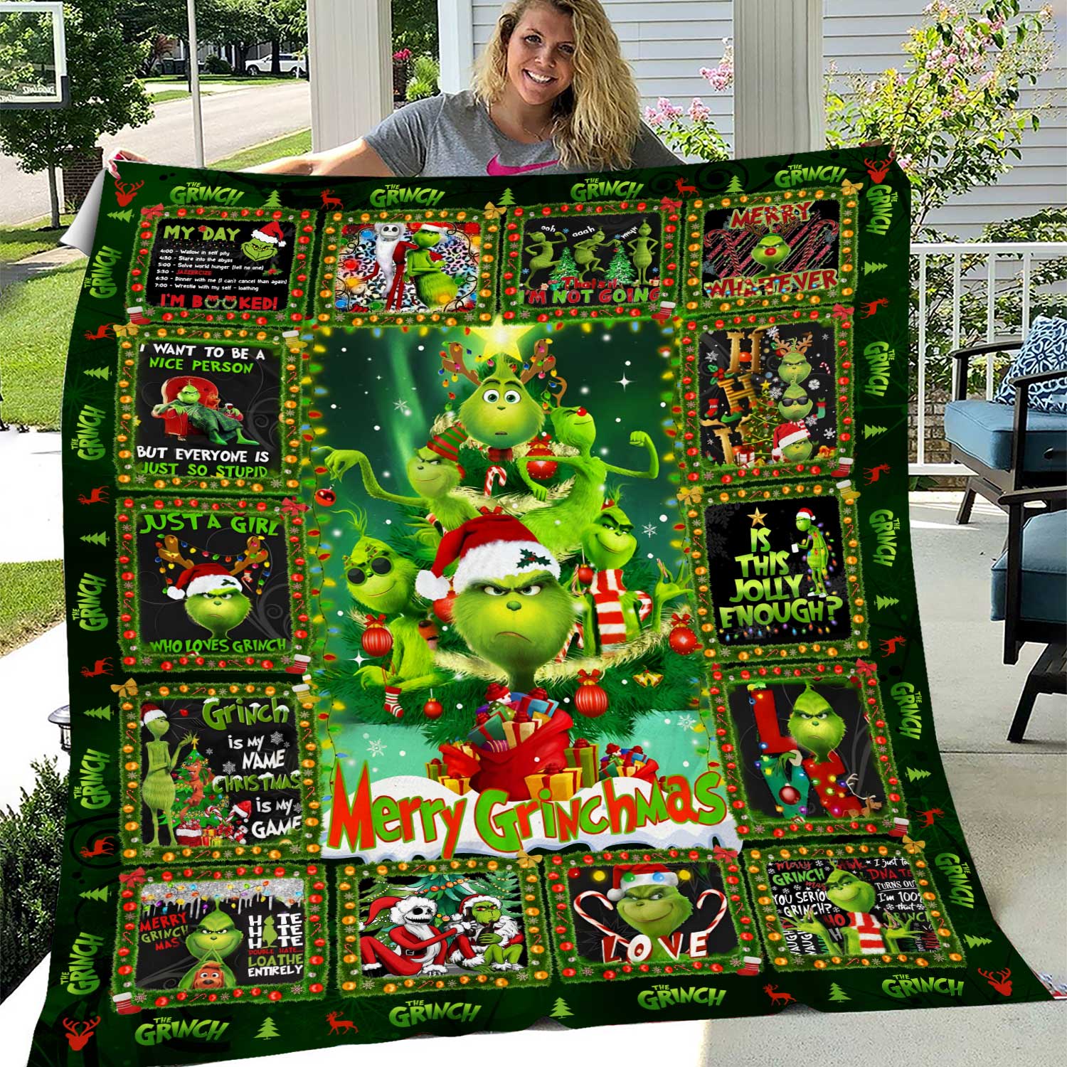 The Grin Merry Christmas And Grin 2024 Fleece Blanket