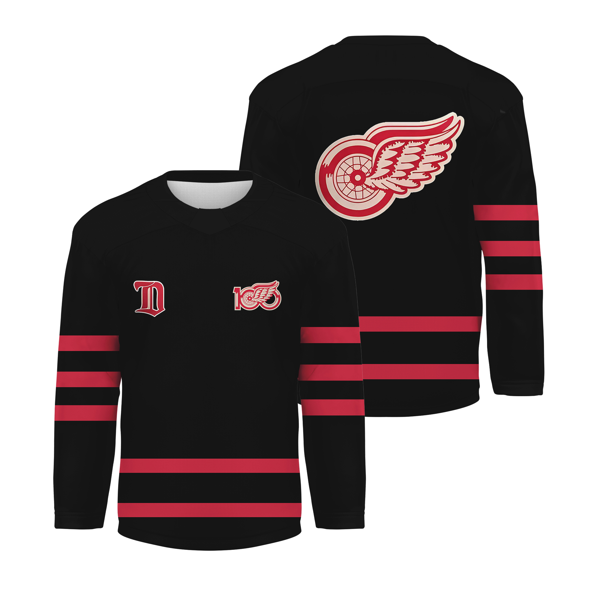 Personalized Detroit Red Wing Hockey Centennial Black Hockey Shirt 2025 Unisex