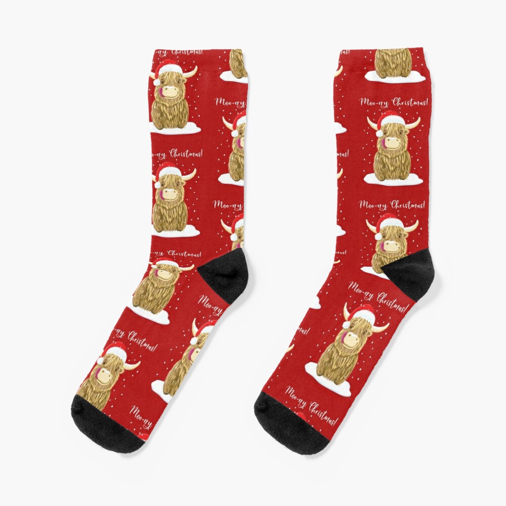 Scottish Highland Cow, Moo-rry Christmas Wee Hamish Socks
