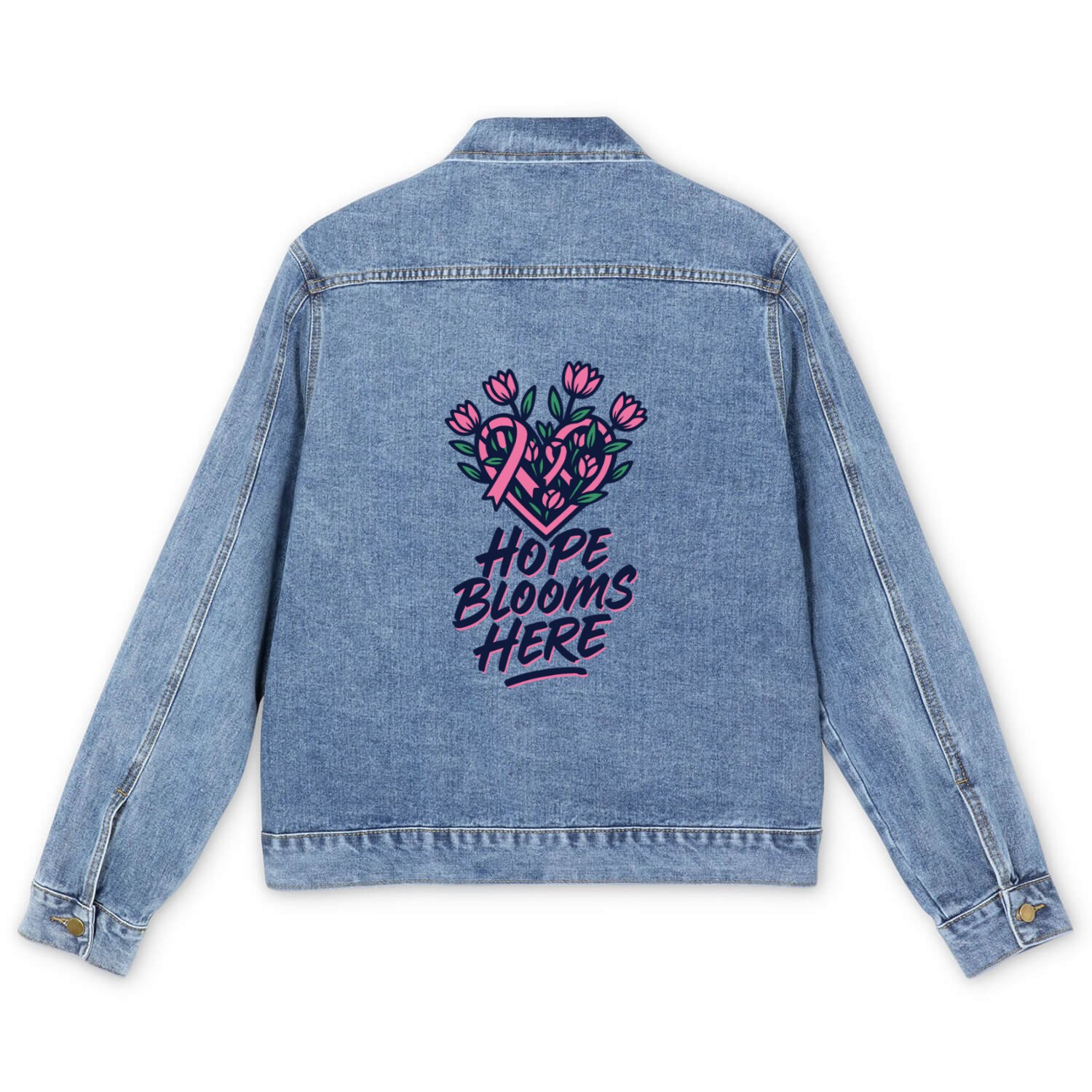 Hope Blooms Here │ Breast Cancer Awareness Floral Men's Denim Jackets