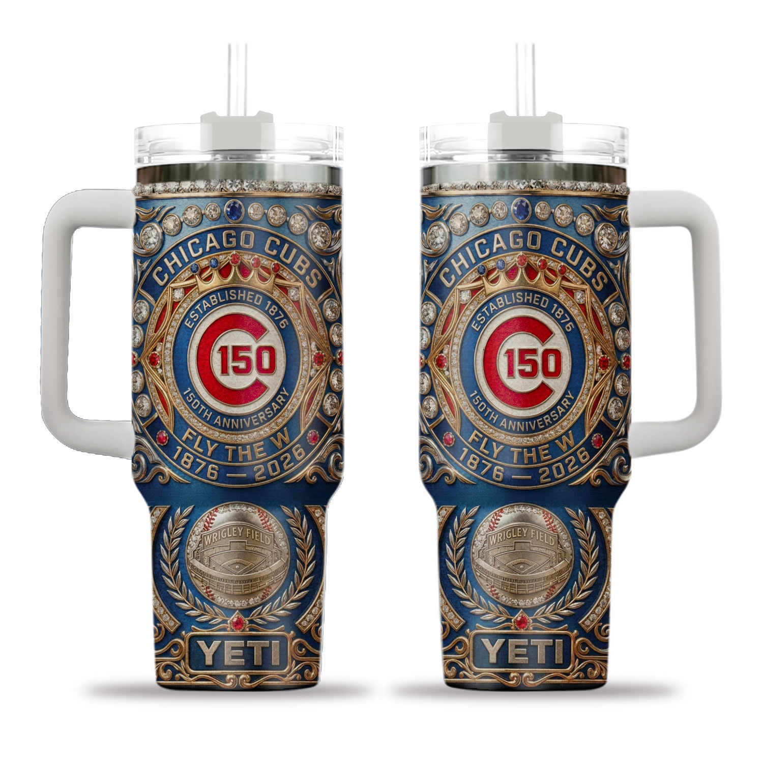 Cubs 150th Years Anniersary 40 oz Tumbler with Lid and Handle