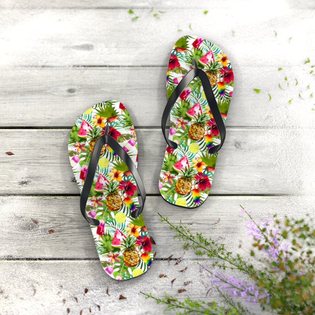 Pineapple Delight Flip Flops, Pineapple Slippers, Pineapple Thongs