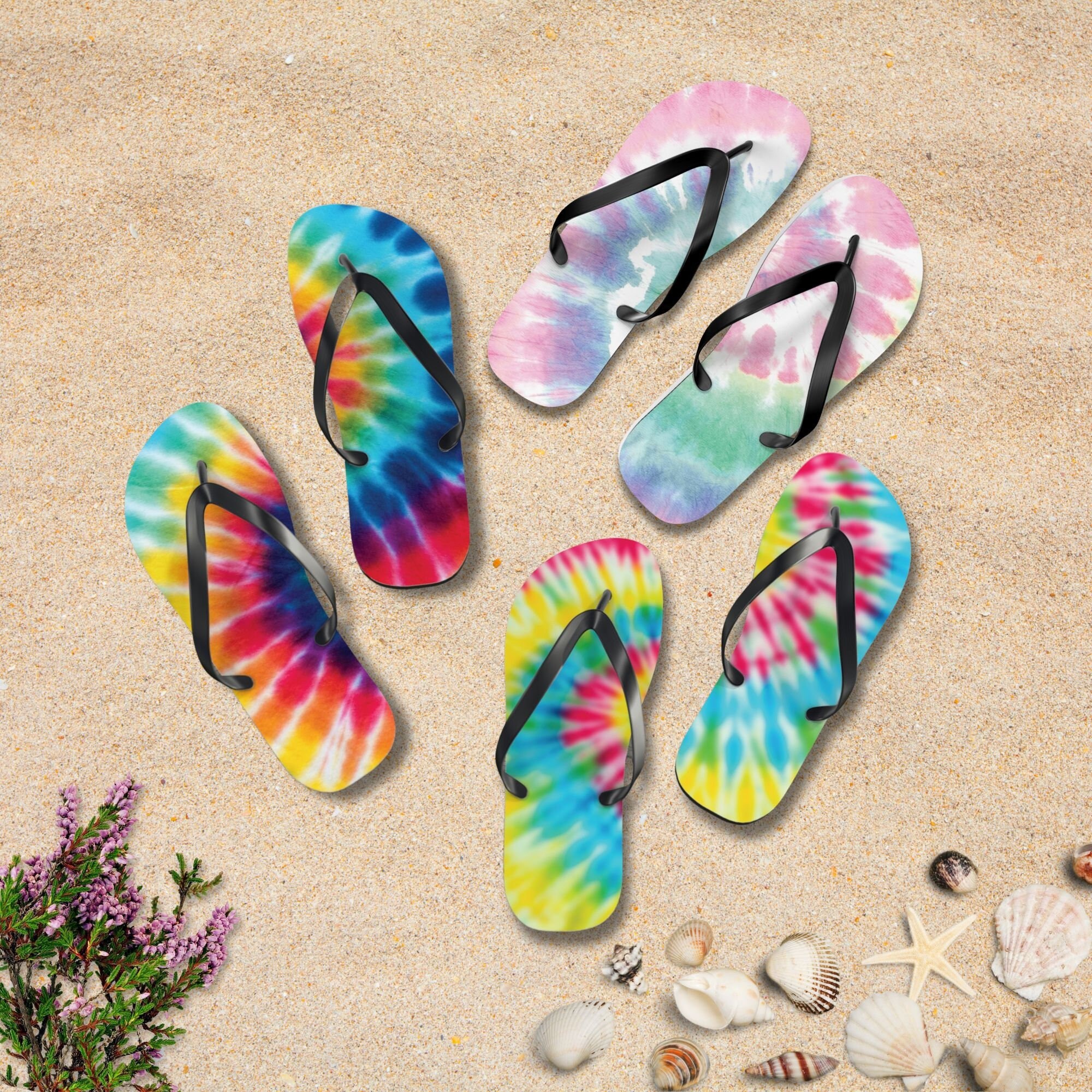 Tie Dye Flip Flops, Summer Casual Footwear, Multiple Color Flips for Men and Women, Pool and Spa Sandals, Thong Sandal, Beach Vacation Gift