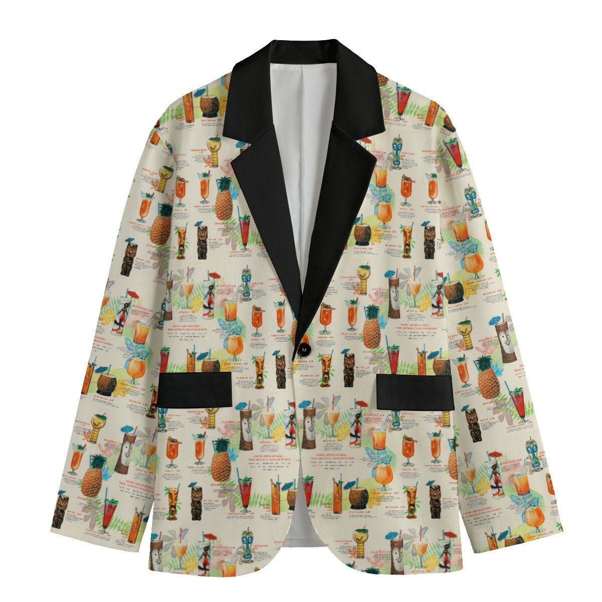 Retro Tiki Drink Menu Casual Blazer, Women Suit Jacket, Gift For Her