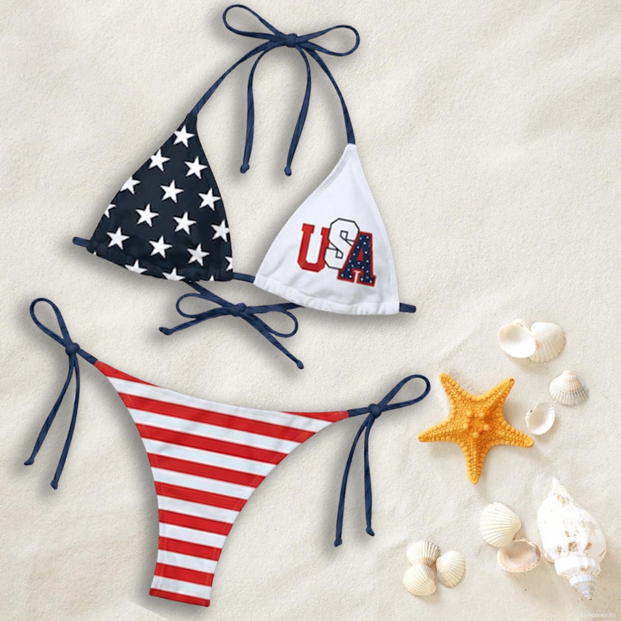 Couple Matching American Flag Bikini and Shorts 4th of July Patriotic Swimwear