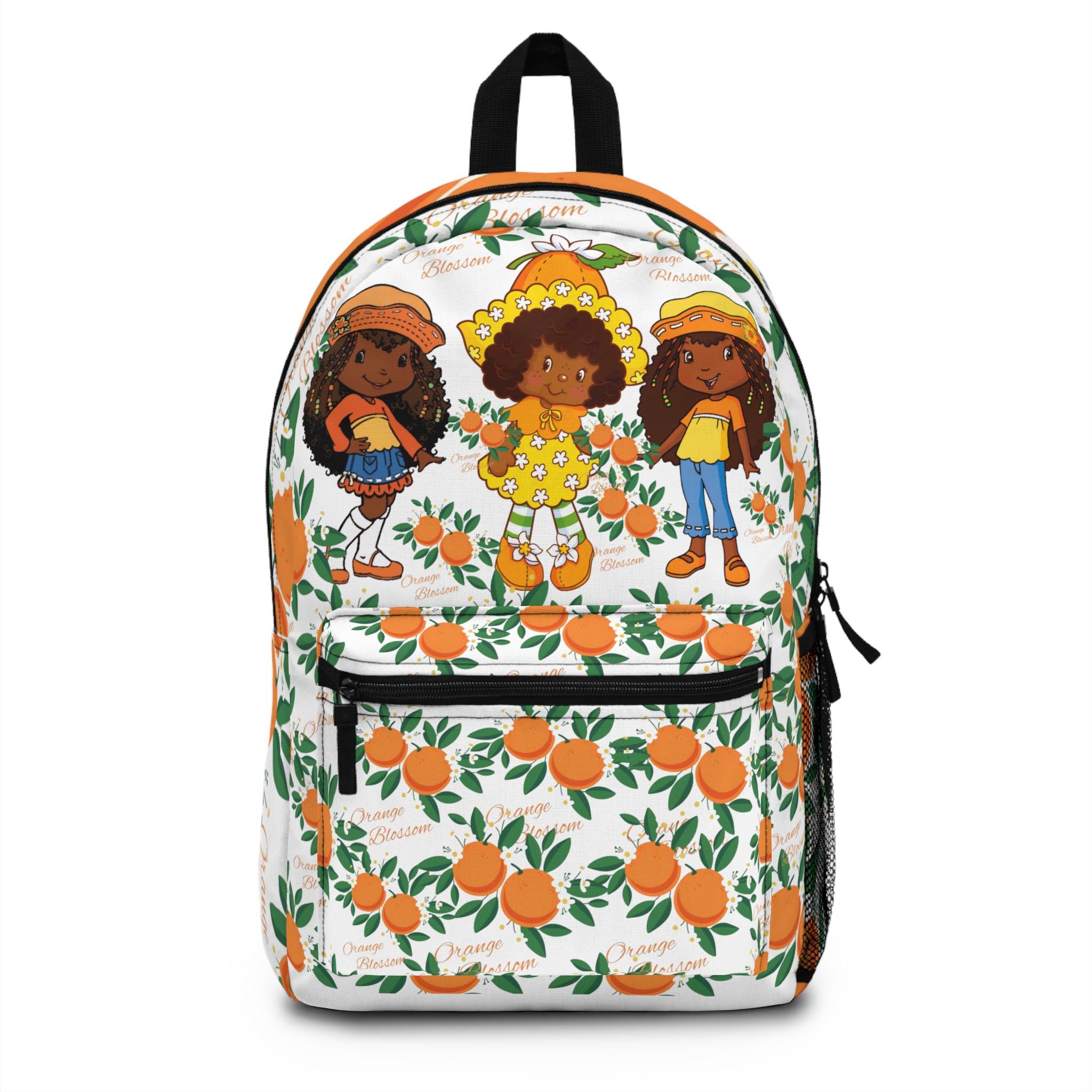 Orange Blossom Throwback Backpack - Retro Floral School Bag, Vintage Style Travel Pack, Boho Daypack, Botanical Rucksack, Flower Print