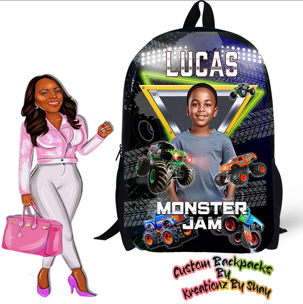 Personalized Monster Jam Backpack- Custom Backpack for Kids -Book Bag