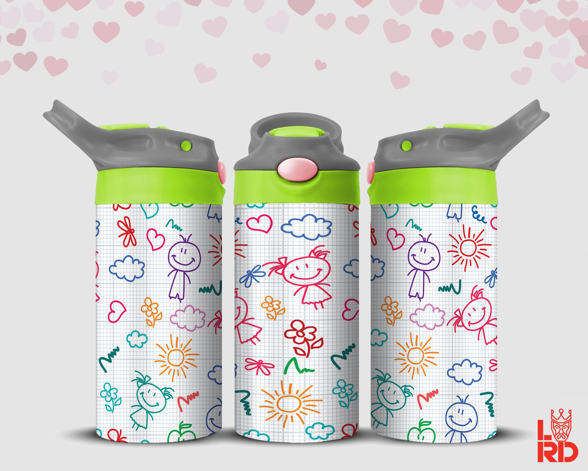 Hand Drawn Kids World Tumbler Wrap, Kids Water Bottle 12 oz Skinny Straight