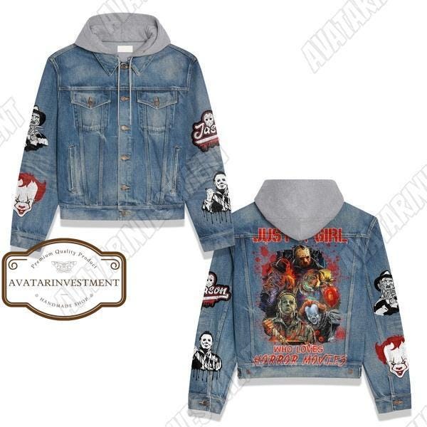Halloween Movie Youth Jacket, Horror Characters Denim Jacket, Horror Movie Jacket, Horror Jean Jacket, Horror Movie Gift, Halloween Jacket