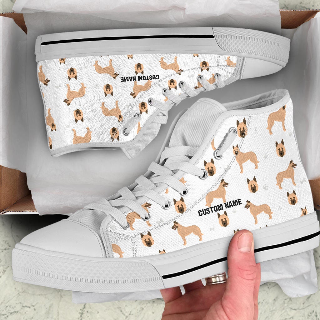 Belgian Laekenois Custom Name High Top Sneakers / Belgian Shepherd High Top Shoes/ Shepherd Custom Print Trainers Shoes /Shepherd Owner Gift