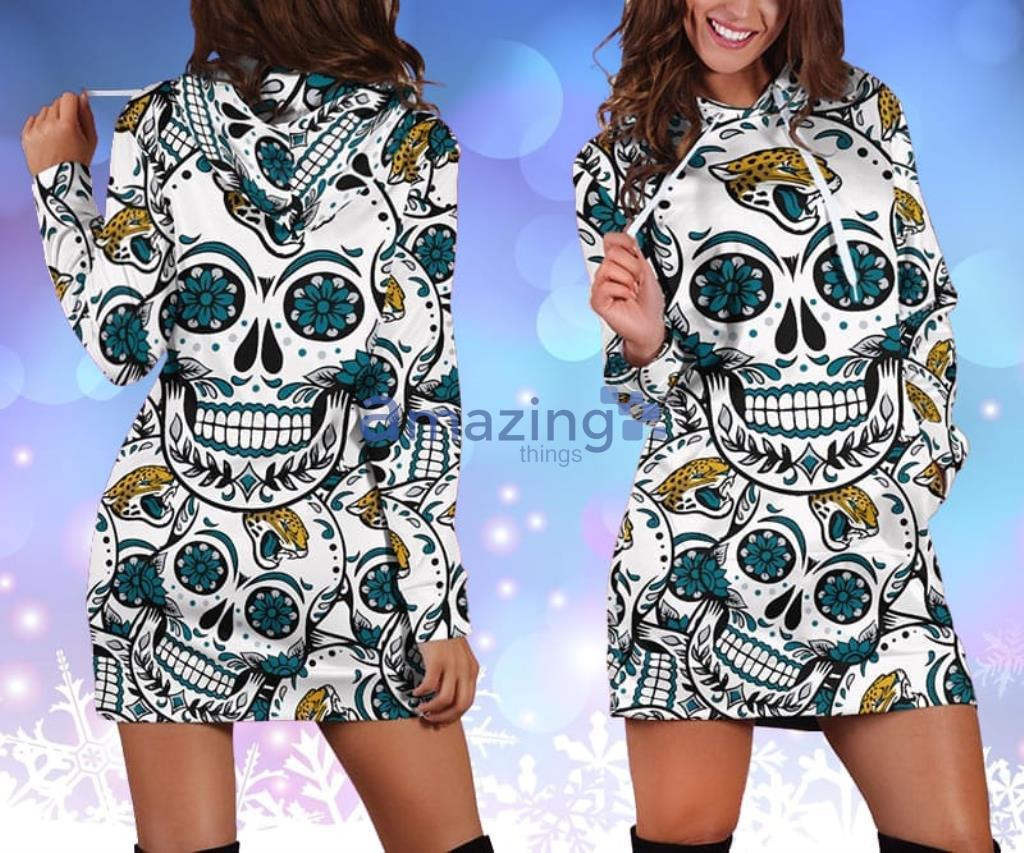 football Jacksonville Jaguars Skull Flower Green Women Hoodie Dress
