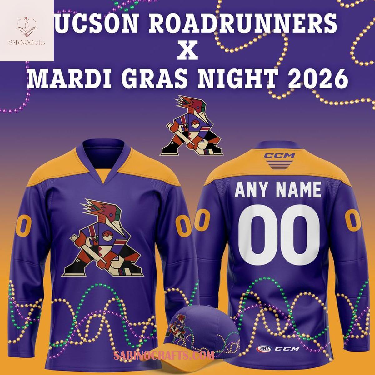 Tucson Roadrunnerss 2026 Mardi Gras Night Personalized Hockey Jersey