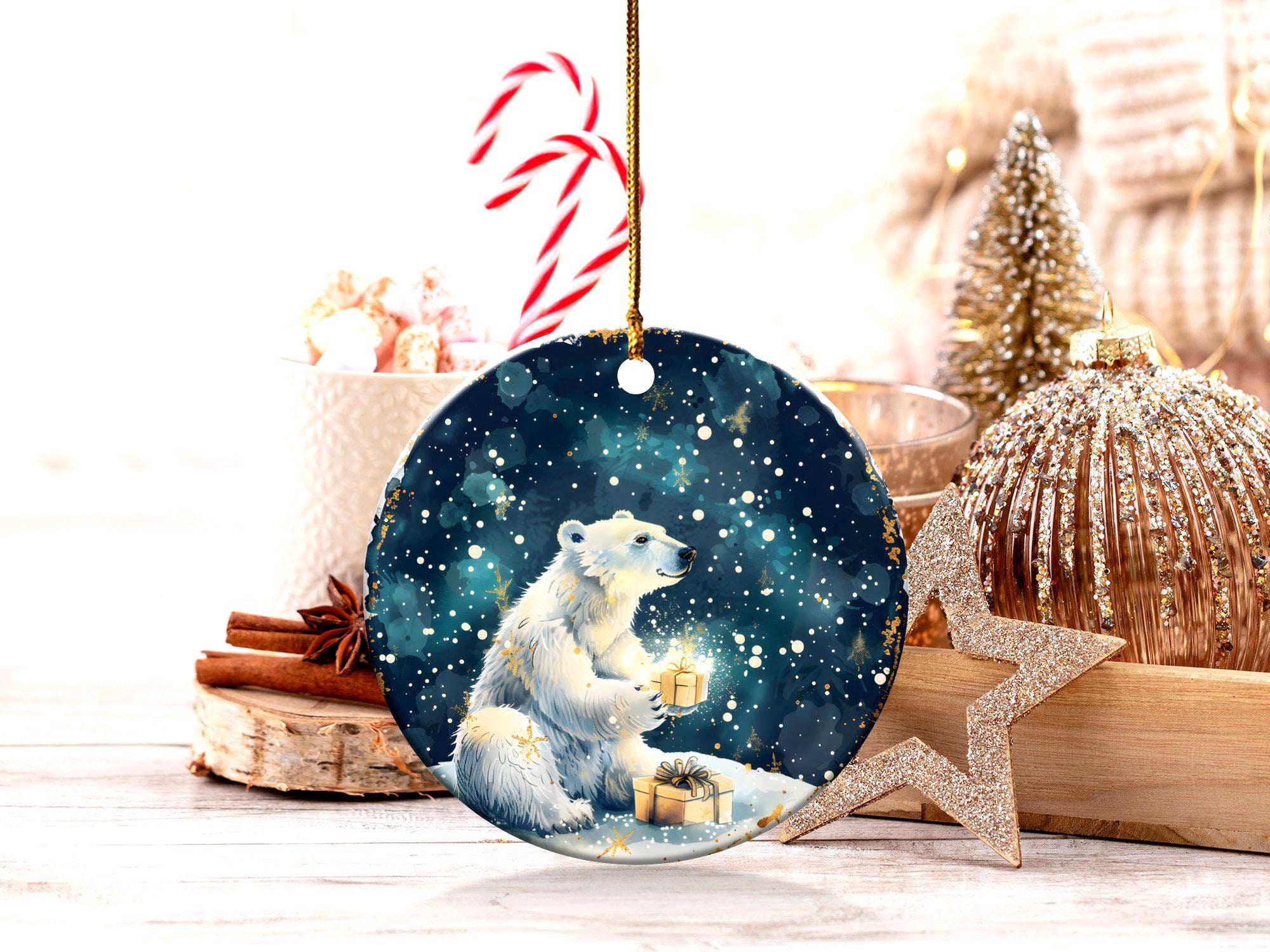 Christmas Polar Bear Ornament, Holiday Decor, Winter Wonderland, Christmas Tree Decoration, Festive Ornament, Gift for Animal Lovers