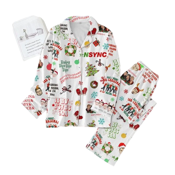 NSYNC Bye Bye Bye Merry Christmas Happy Holiday Pajamas Set