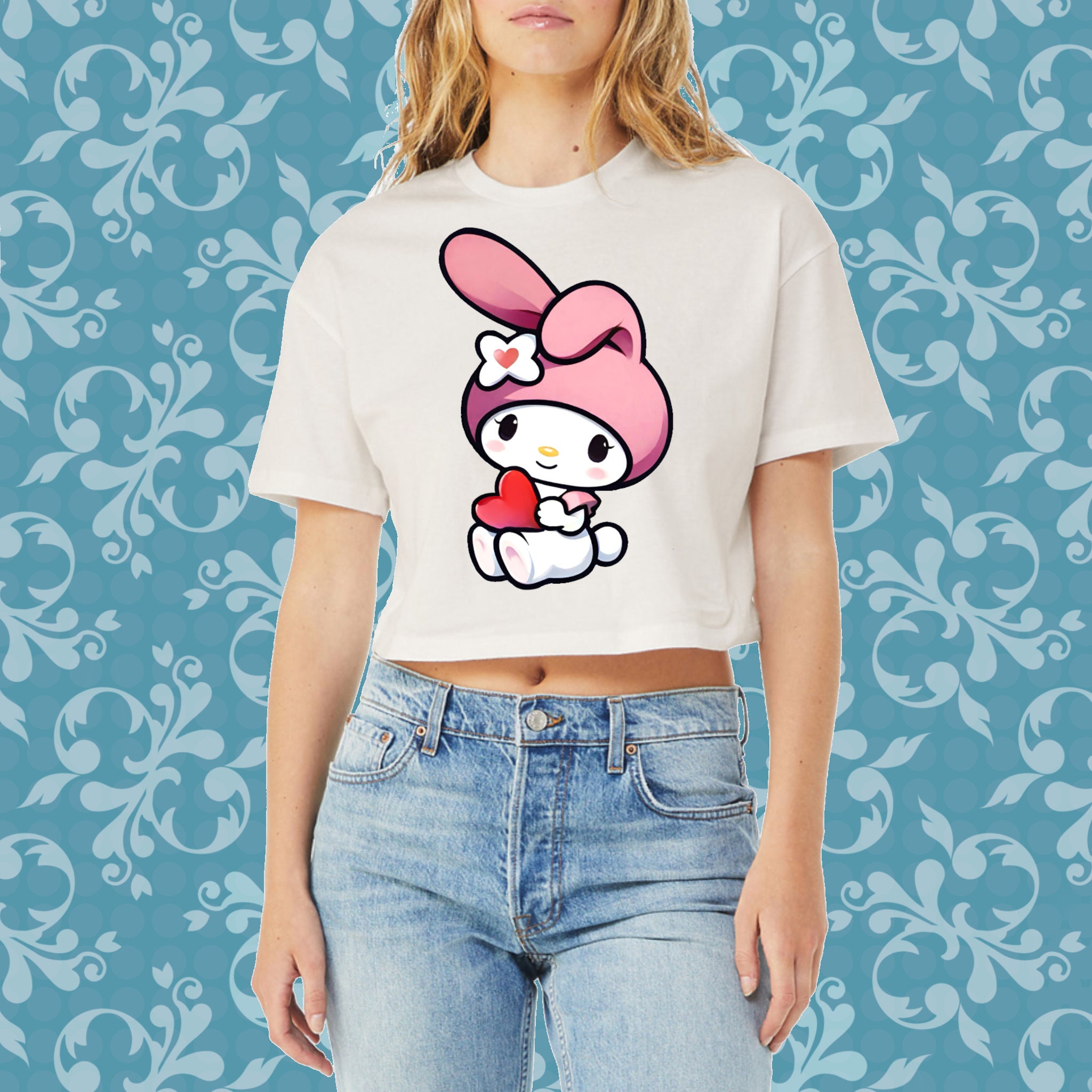 My Melody Women's Crop Top, Kawaii T-Shirt, Sanrio Anime Cartoon Casual Clothes, Y2k Cropped Tee Shirt