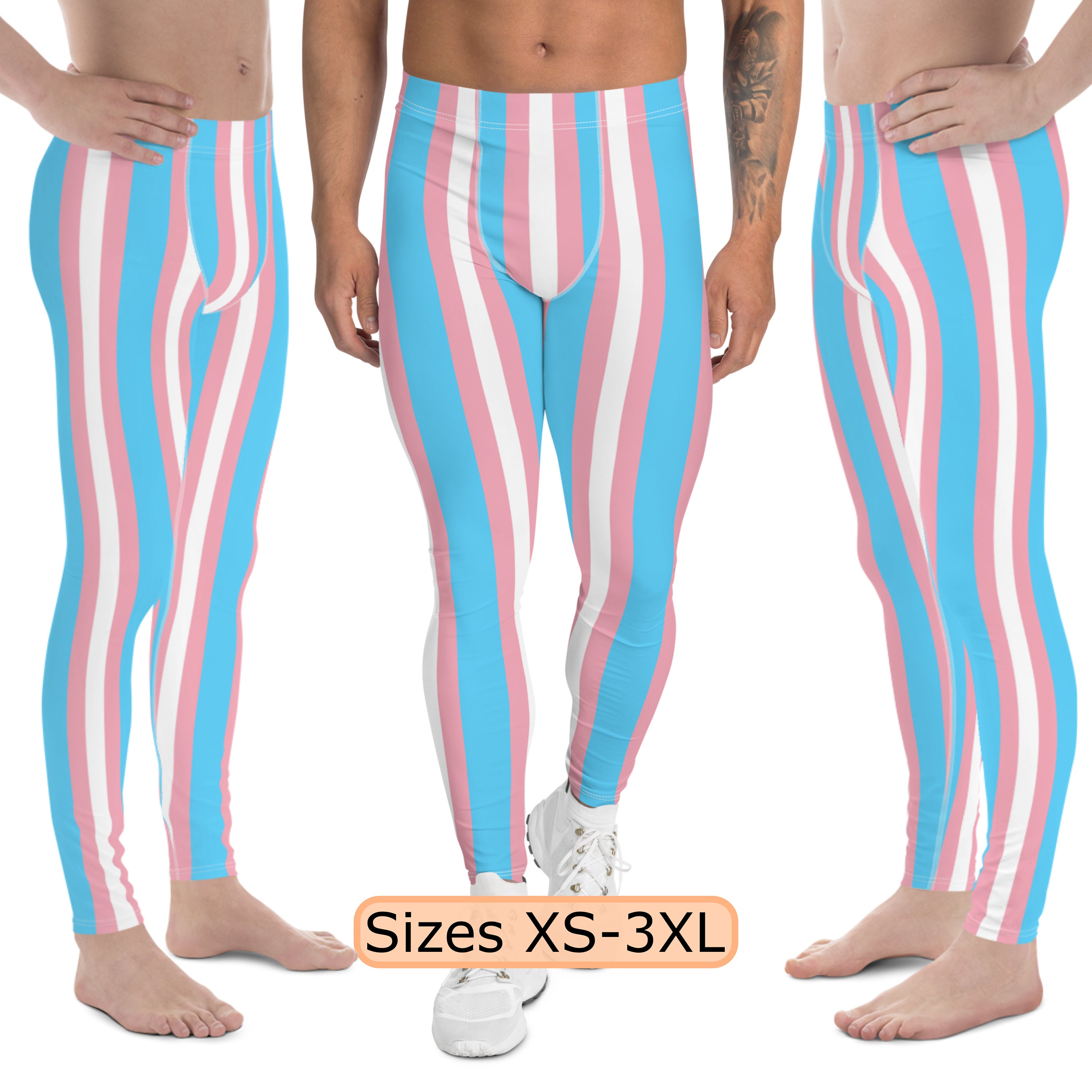 Trans Flag Leggings, Transgender Pride Men's Leggings, Men's Meggings