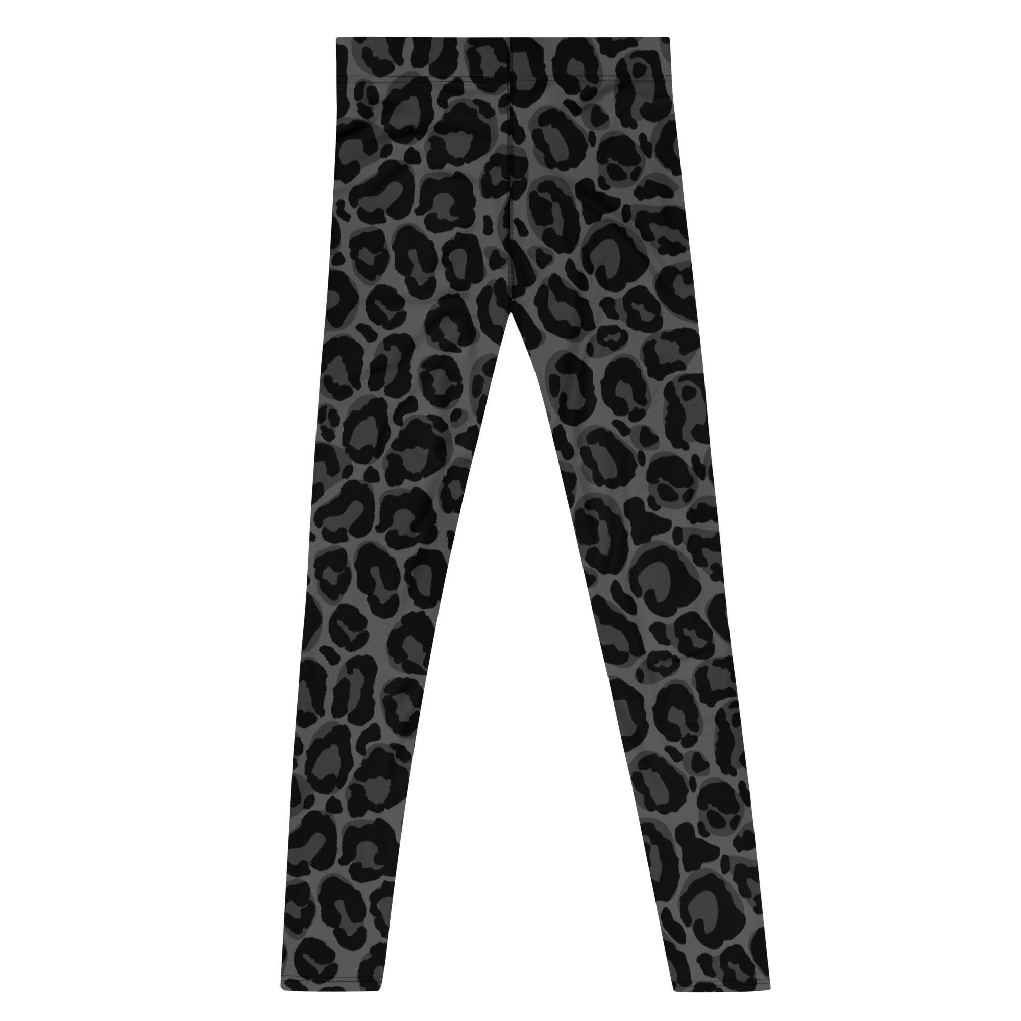 Black Leopard Men Leggings, Animal Print Panther Cheetah Jaguar Grey Guys Male Running