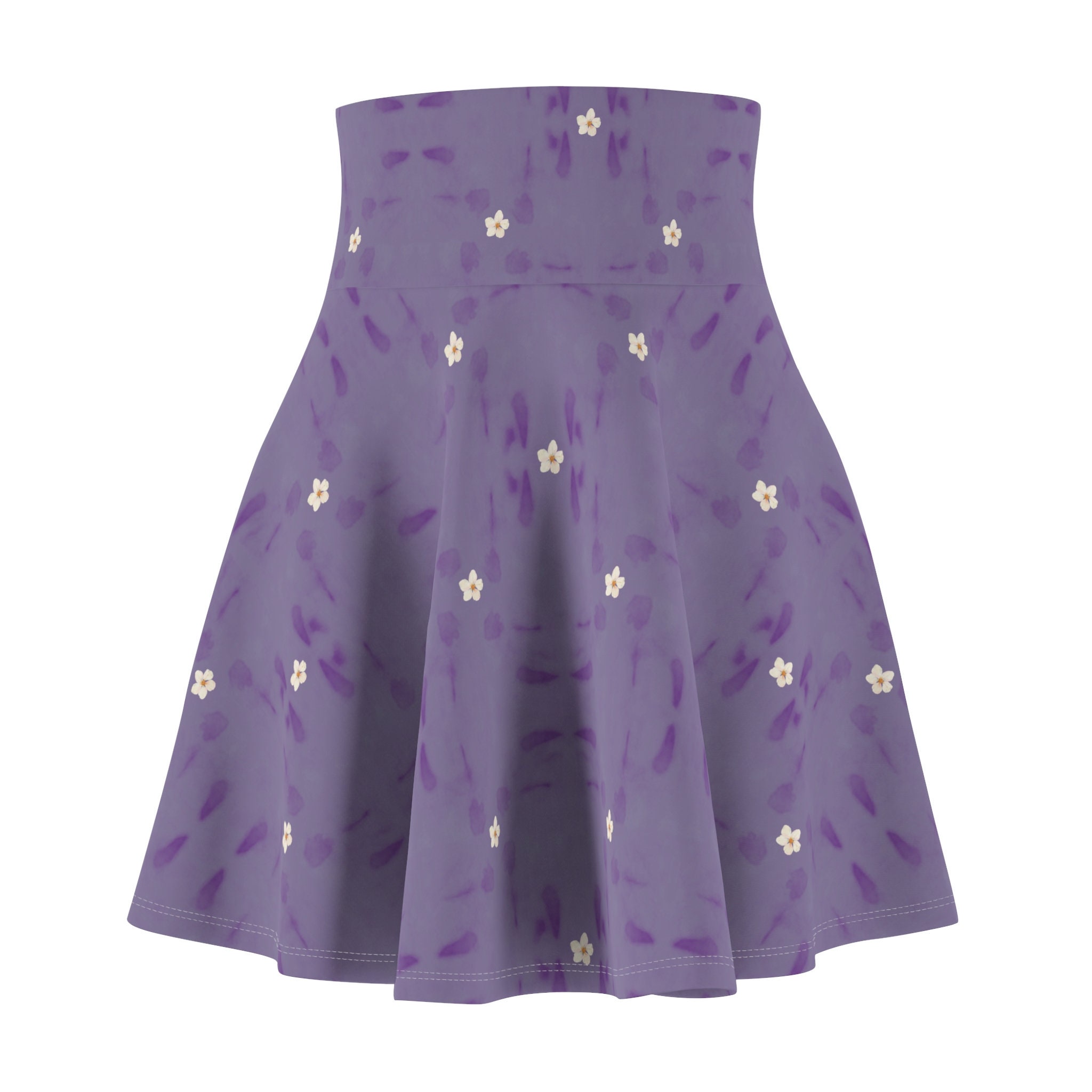 Small white daisy lavender and purple Women's Skater Skirt | 4" wide high-rise elastic waistband | Women Summer Skater Skirt | Beaching Outfit