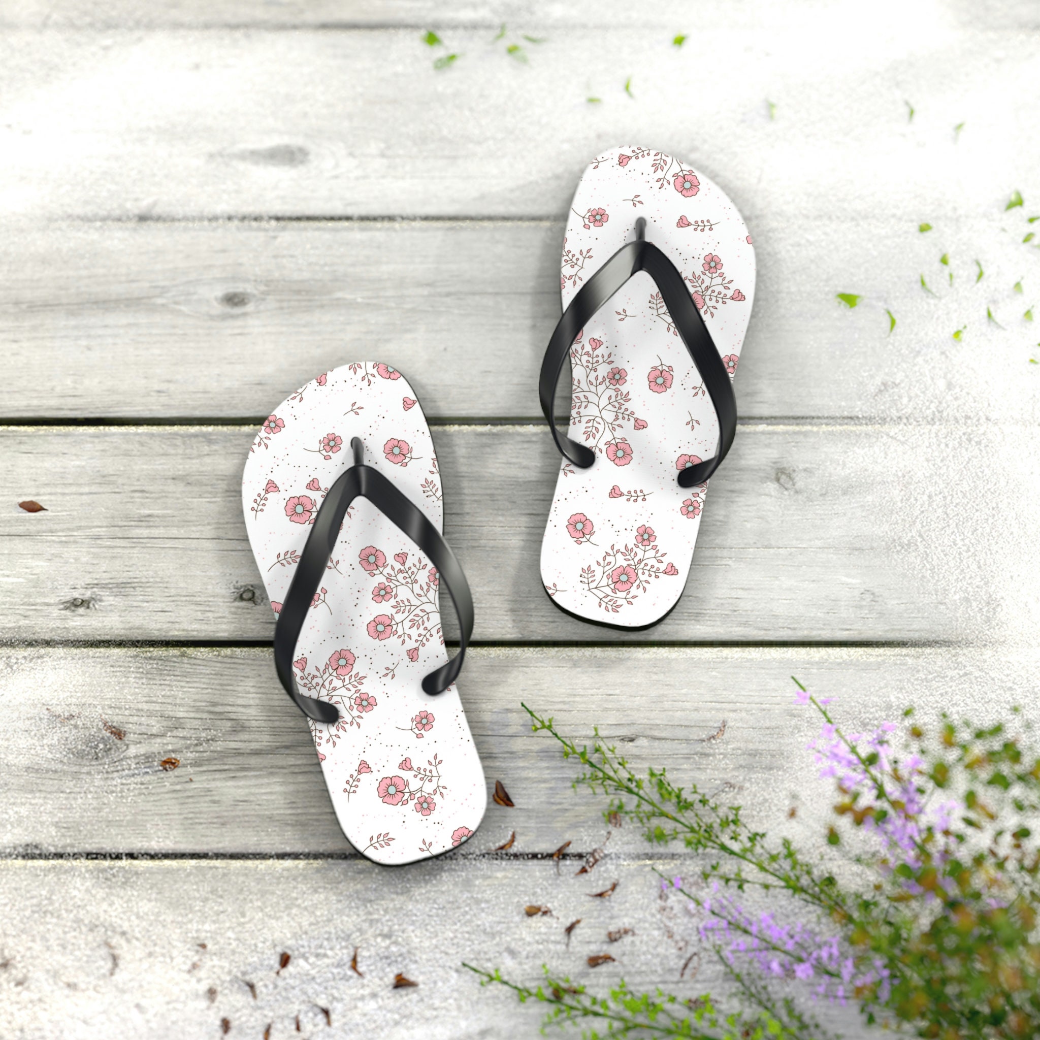 Sakura Flip Flops, Japanese inspired Floral Sandals for Women, Sakura Spring Flip Flops Slippers, Women's Beach Flip Flop Slippers