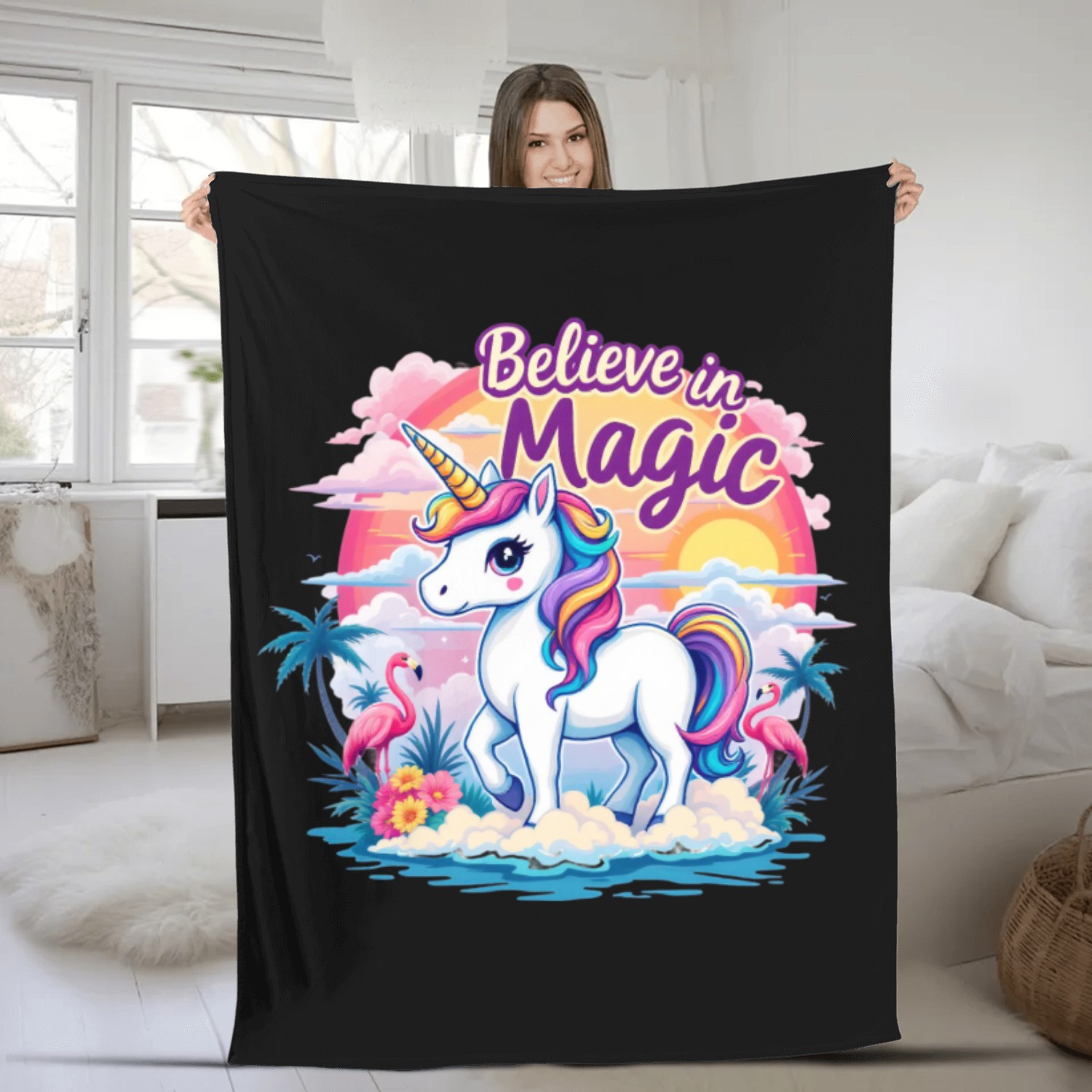 Believe In Magic Unicorn Fantasy Adventure Fleece Blankets