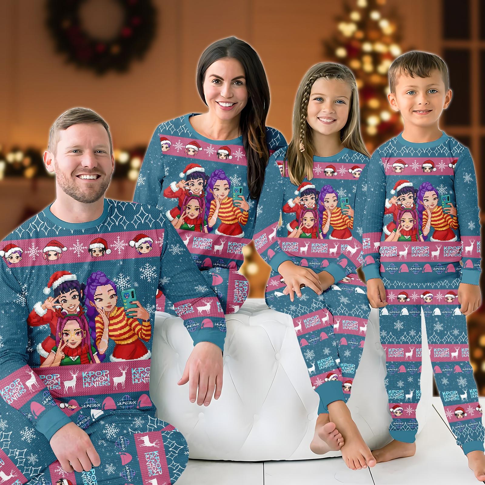 Kpop Girl Group Family Pajamas Set, Rumi Mira Zoey Fan Gift, Christmas Gift for her, Holiday Gift for Kid Adult, Blue Tiger Pajamas