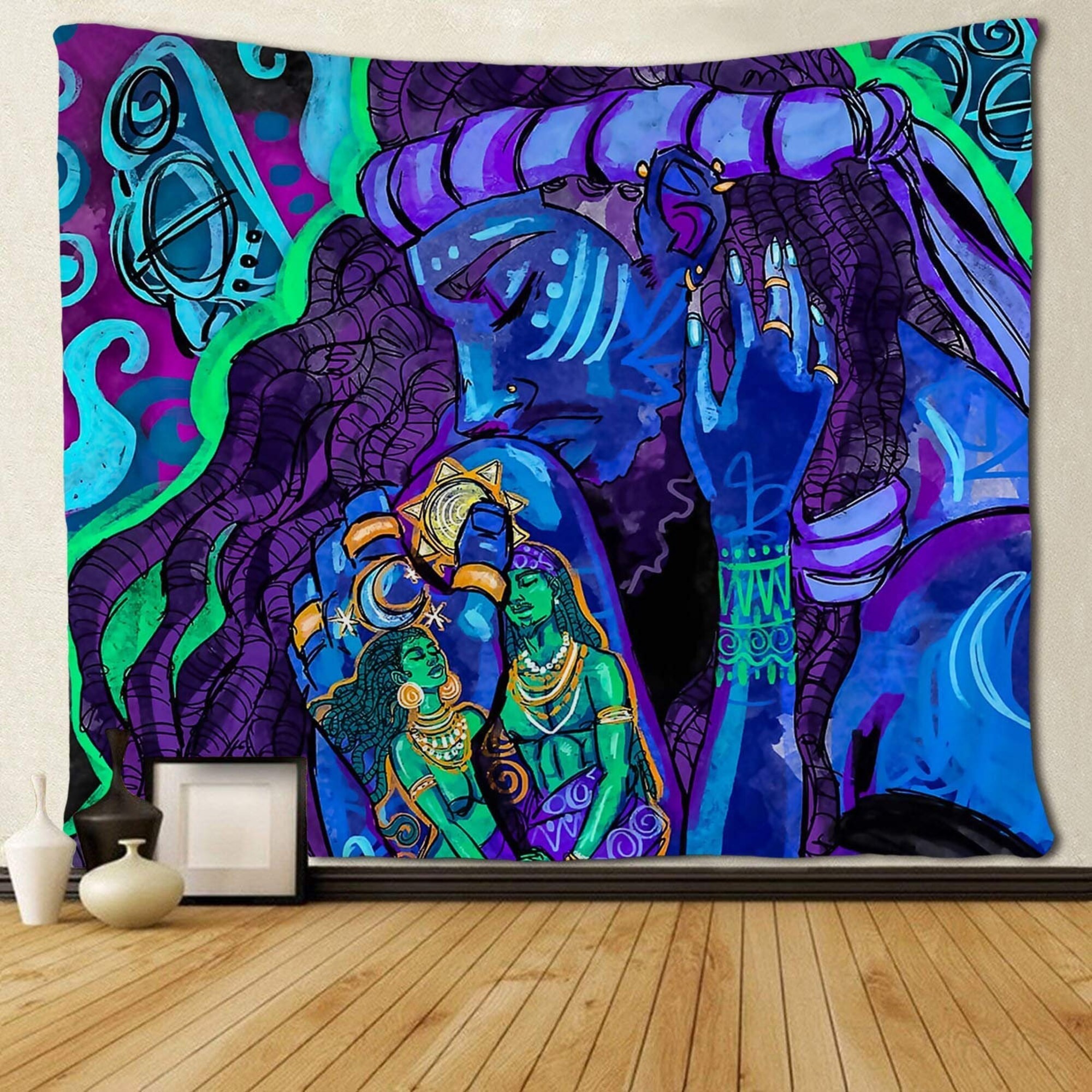 Lovers Tapestry African American Couple Black Woman Art Black Girl Wall Hanging Tapestries Wall Decor