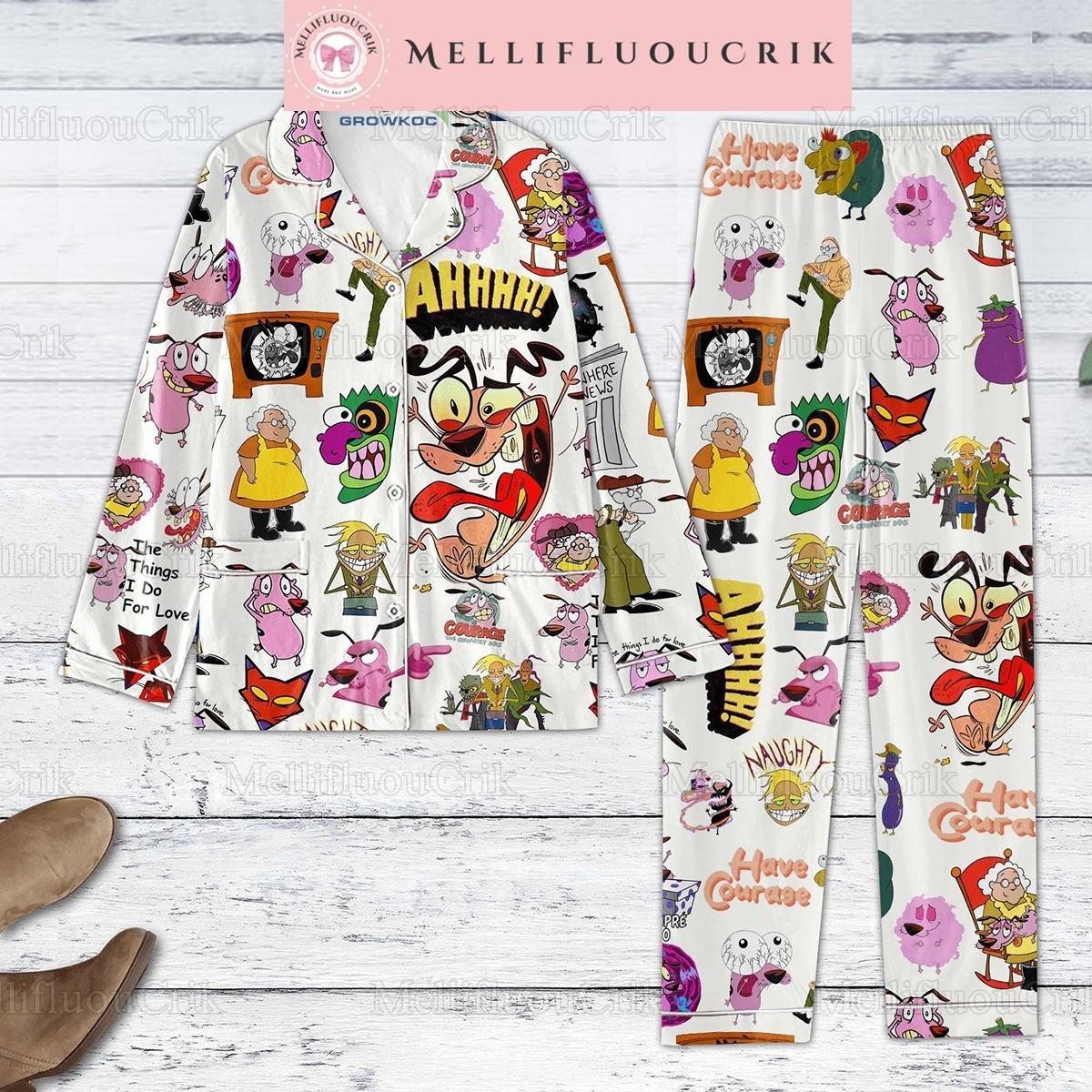 Halloween Courage The Cowardly Dog Pajamas Set, Cute Courage Holiday Pajamas
